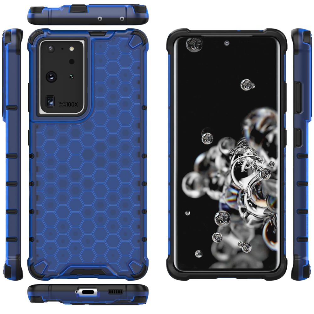 Honeycomb-etui pansret cover med gelramme til Samsung Galaxy S22 Ultra blue