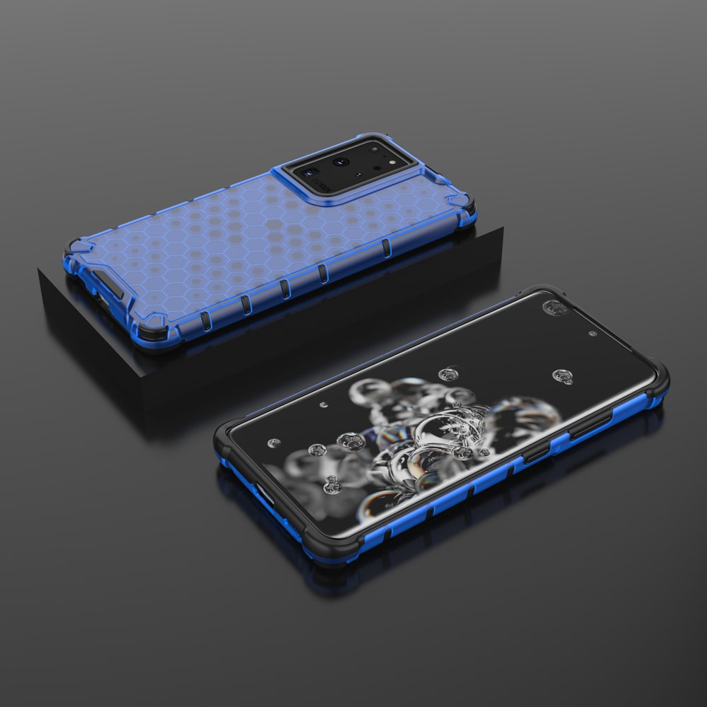 Honeycomb-etui pansret cover med gelramme til Samsung Galaxy S22 Ultra blue