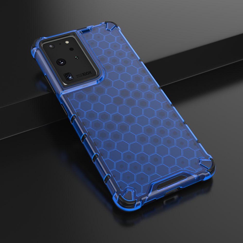 Honeycomb-etui pansret cover med gelramme til Samsung Galaxy S22 Ultra blue