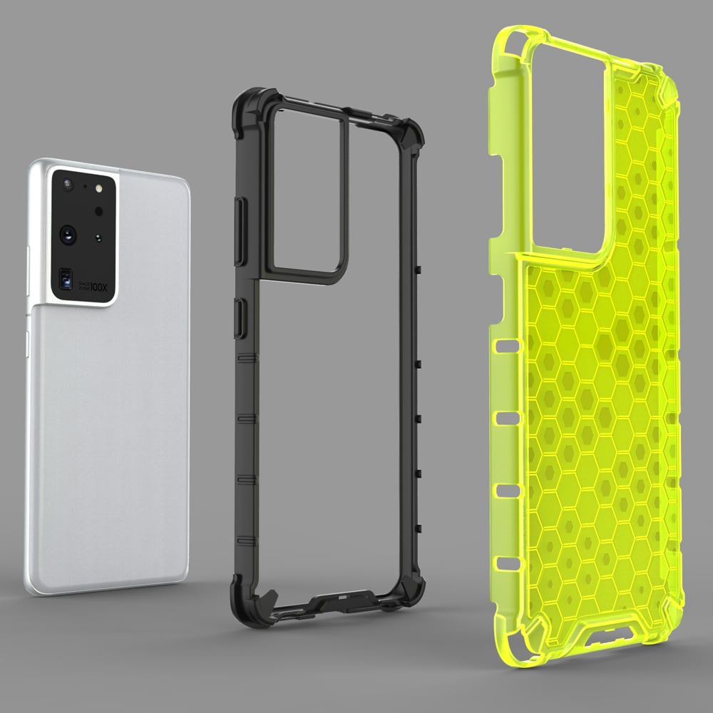 Honeycomb-etui pansret cover med gelramme til Samsung Galaxy S22 Ultra blue