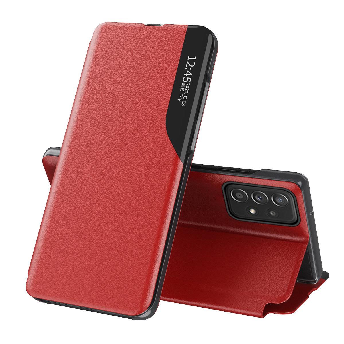 Eco Leather View Case et elegant etui med klap og standerfunktion til Samsung Galaxy A73 red