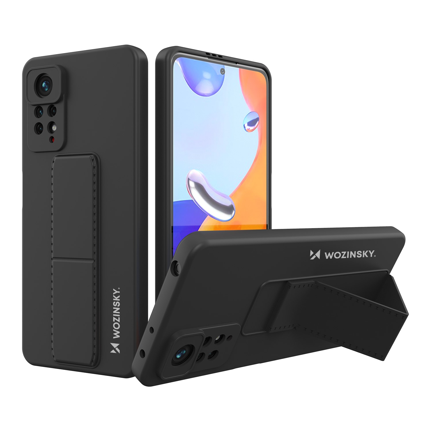 Wozinsky Kickstand-etui silikoneetui med stander Xiaomi Redmi Note 11 Pro-etui sort