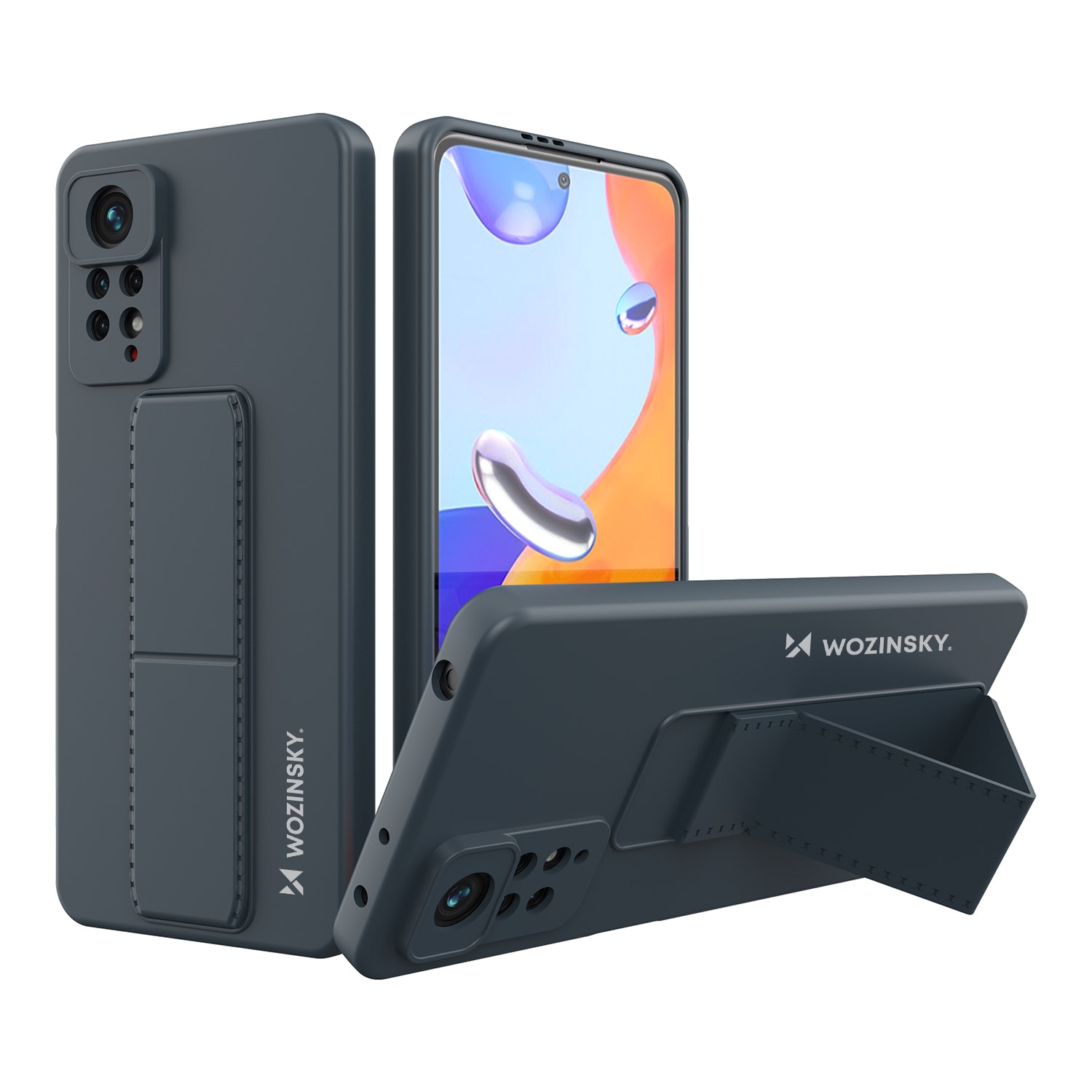 Wozinsky Kickstand-etui silikoneetui med stander Xiaomi Redmi Note 11 Pro marineblå