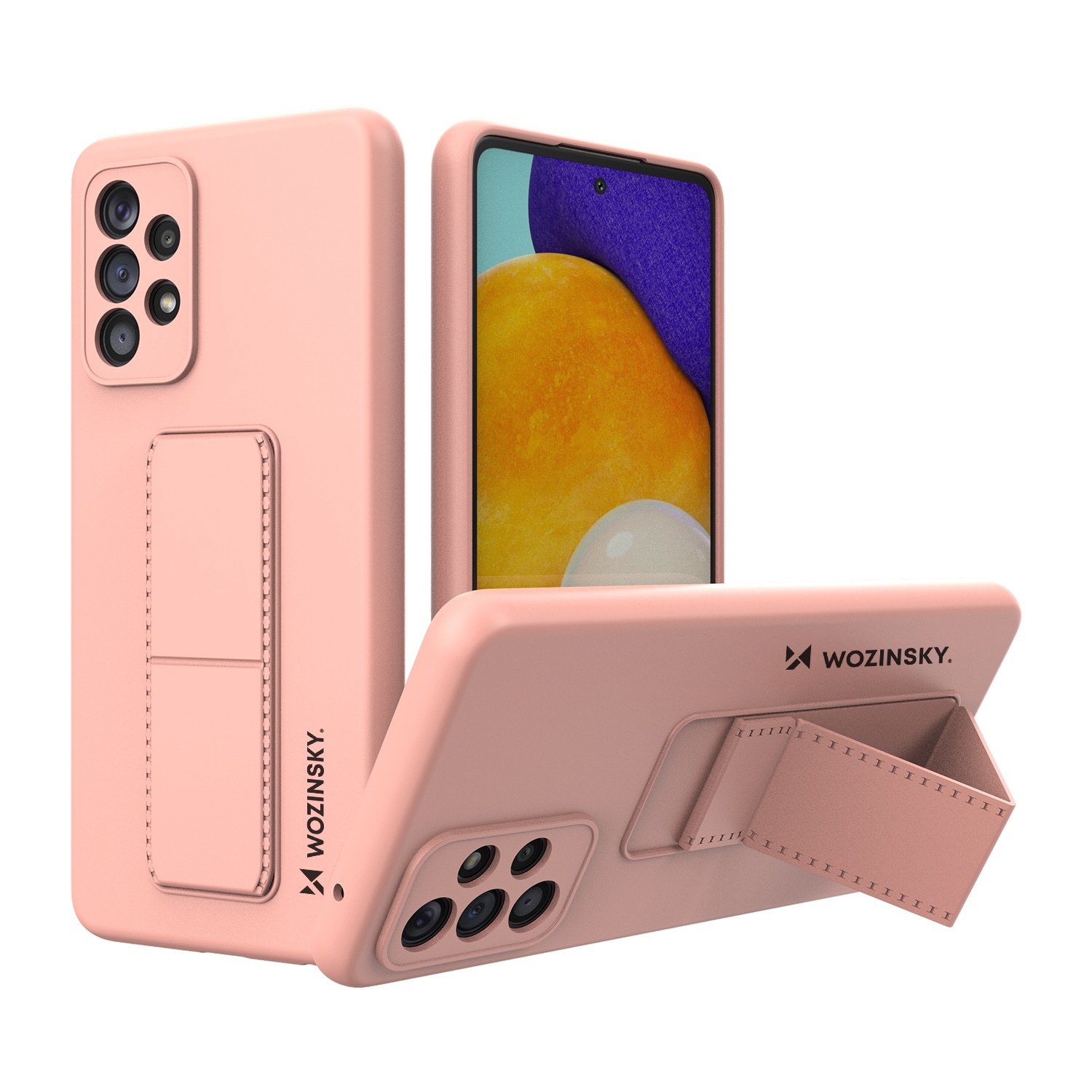 Wozinsky Kickstand-etui silikoneetui med stander til Samsung Galaxy A73 pink