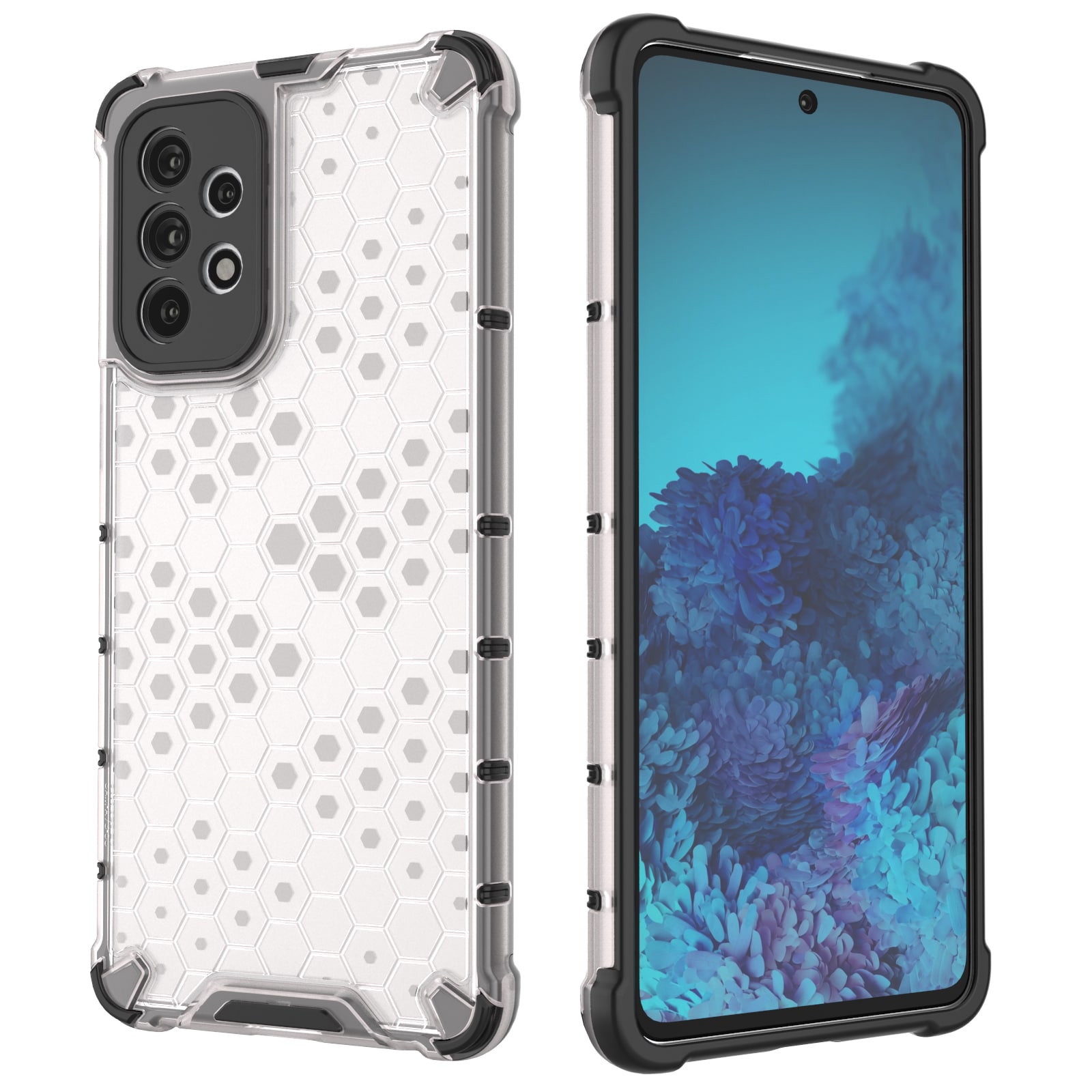 Honeycomb-etui pansret cover med gelramme til Samsung Galaxy A73 sort