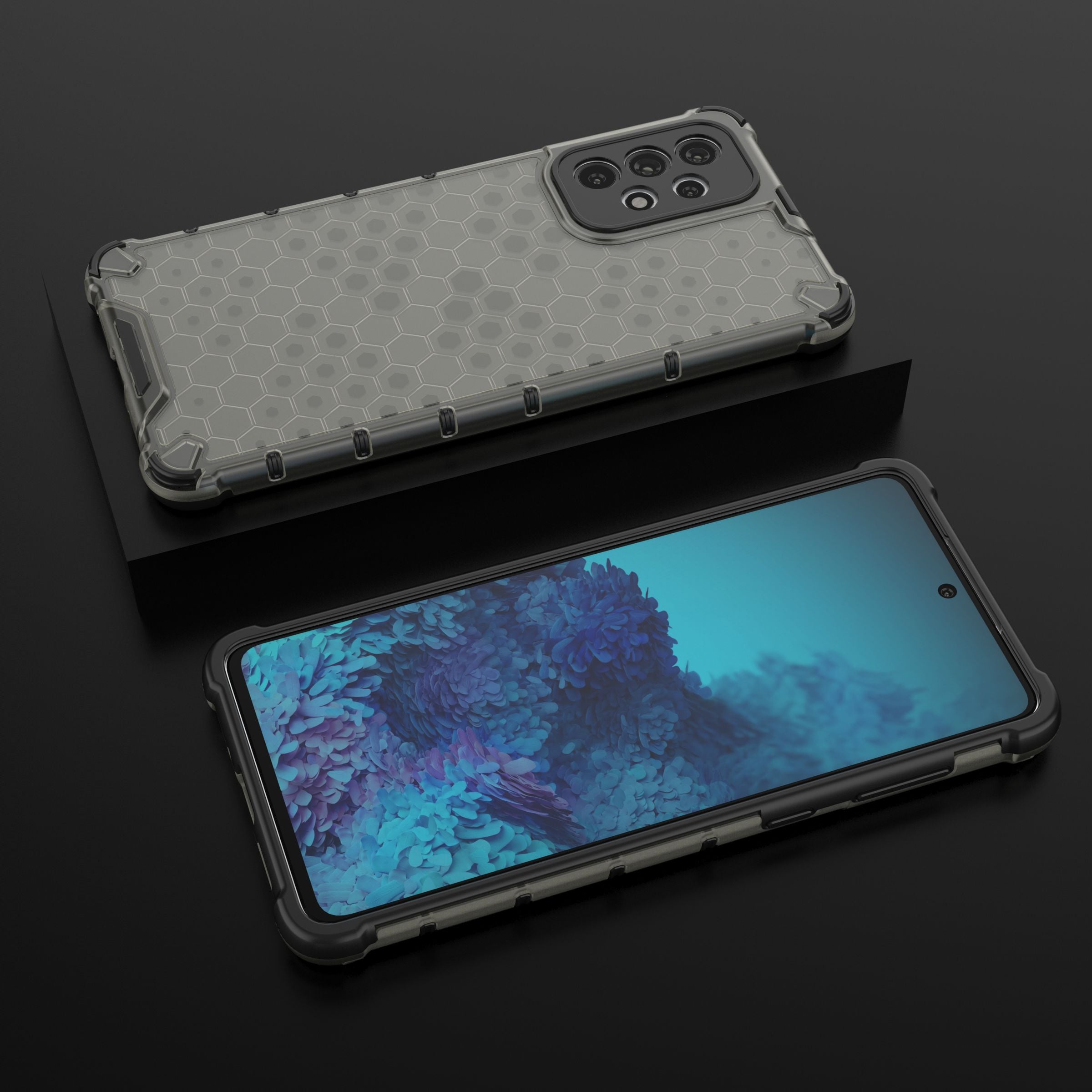 Honeycomb-etui pansret cover med gelramme til Samsung Galaxy A73 sort