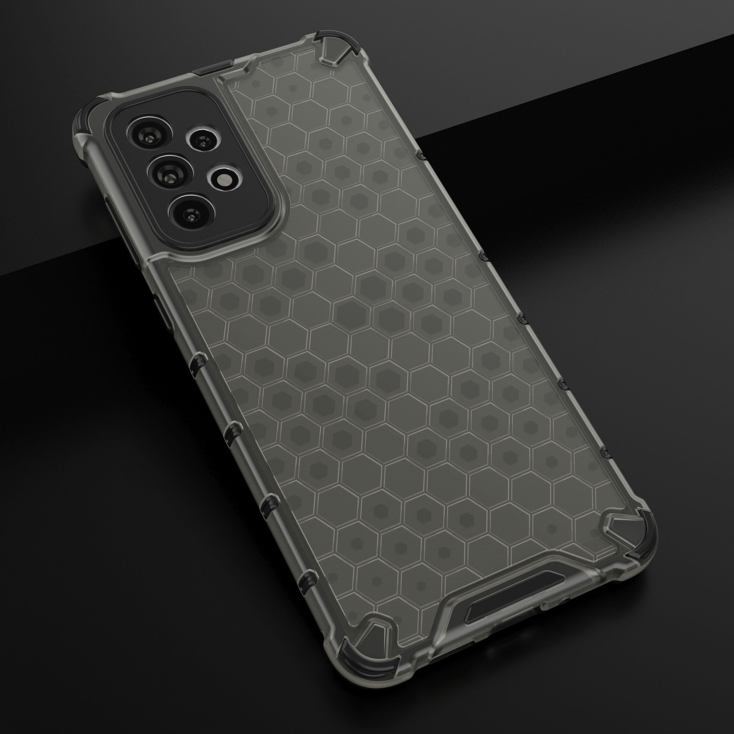 Honeycomb-etui pansret cover med gelramme til Samsung Galaxy A73 sort