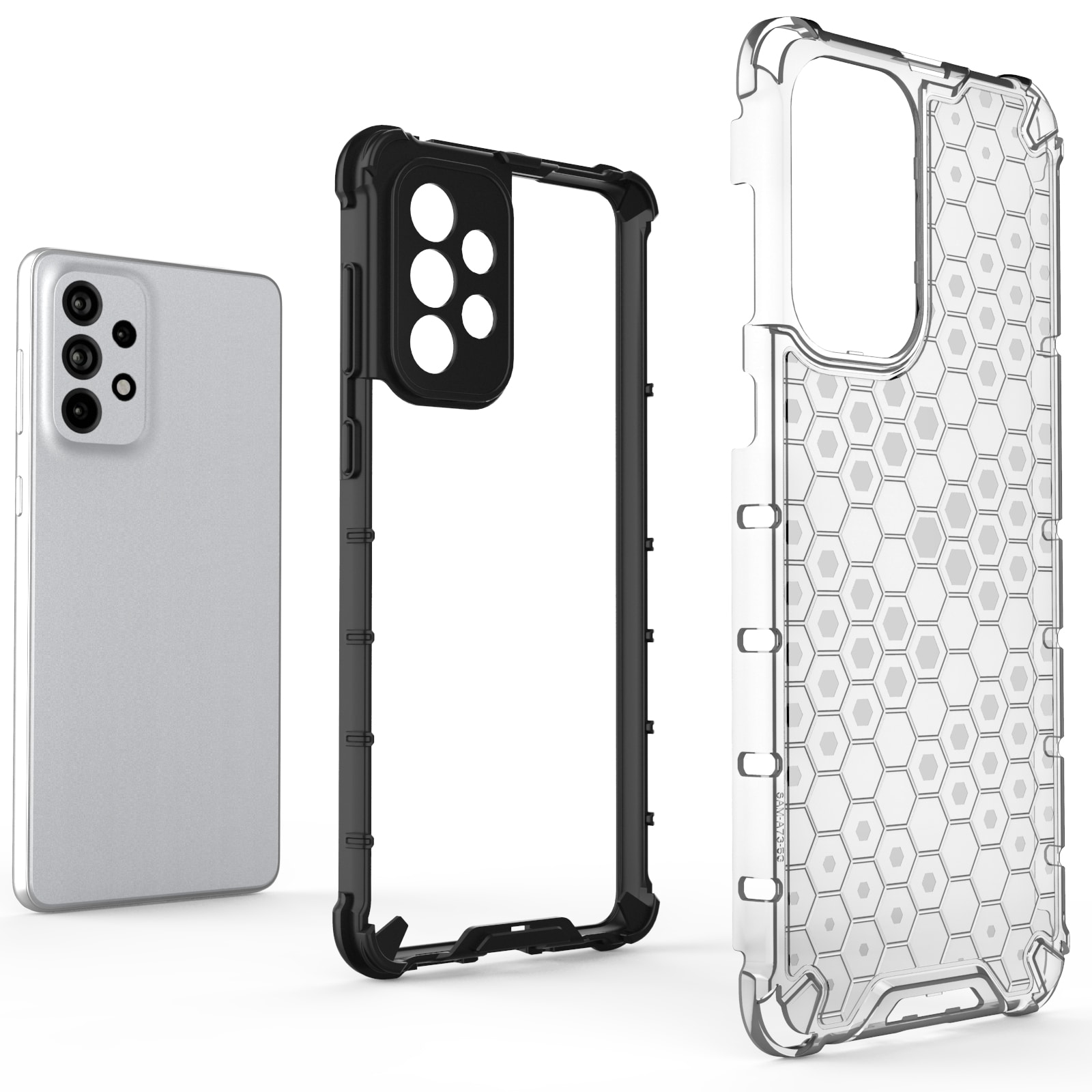 Honeycomb-etui pansret cover med gelramme til Samsung Galaxy A73 sort