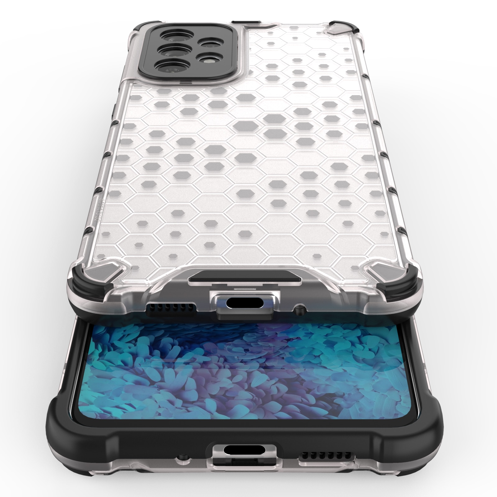 Honeycomb-etui pansret cover med gelramme til Samsung Galaxy A73 sort