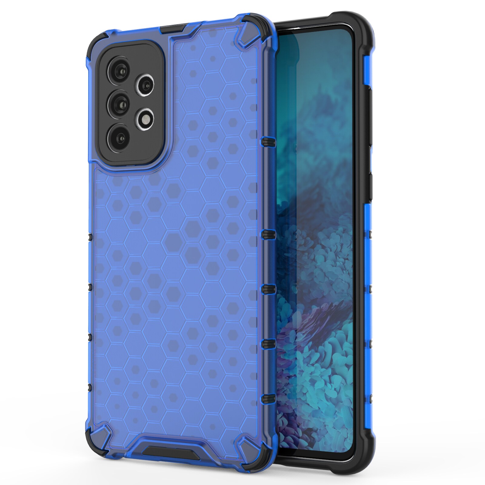Honeycomb-etui pansret cover med gelramme til Samsung Galaxy A73 blå