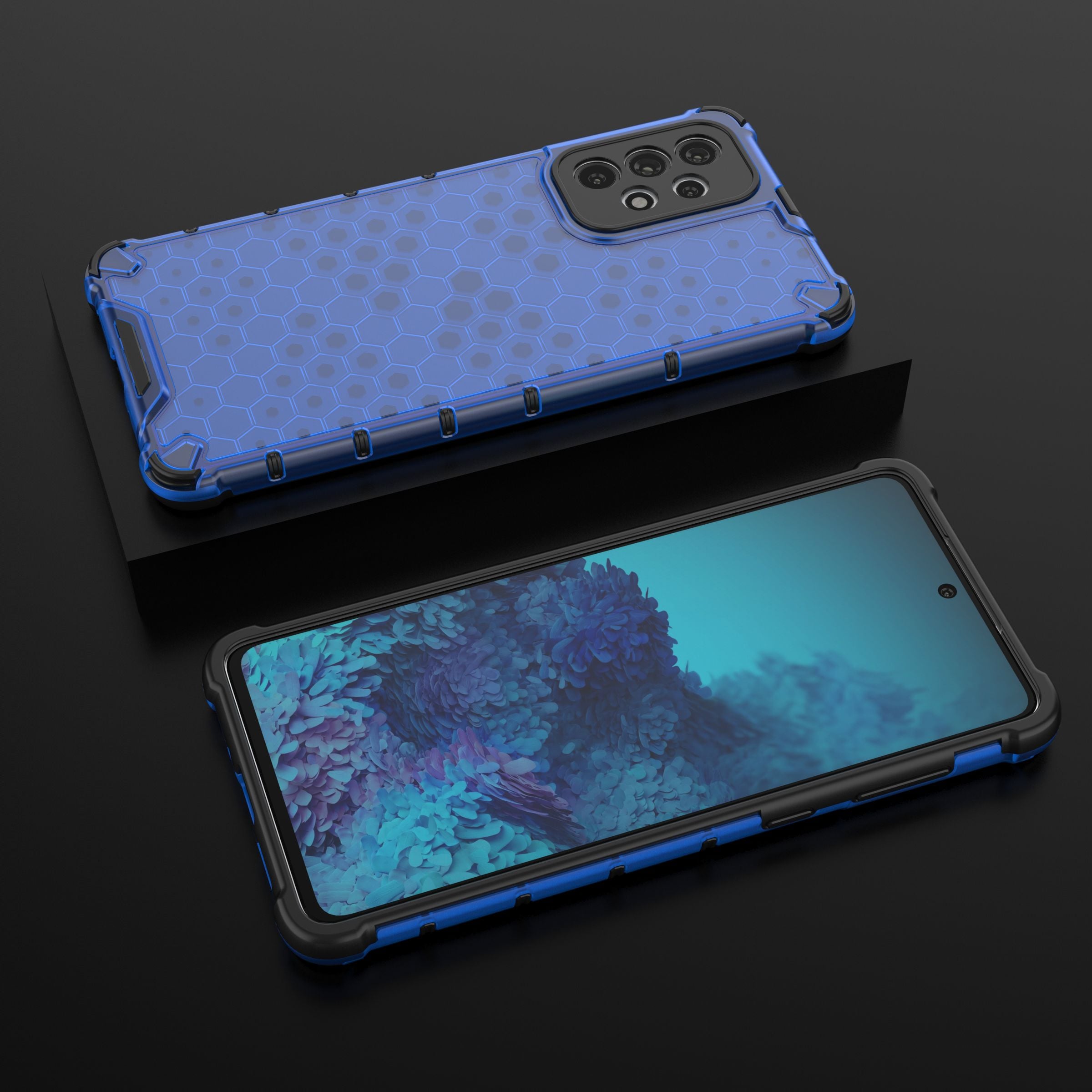 Honeycomb-etui pansret cover med gelramme til Samsung Galaxy A73 blå
