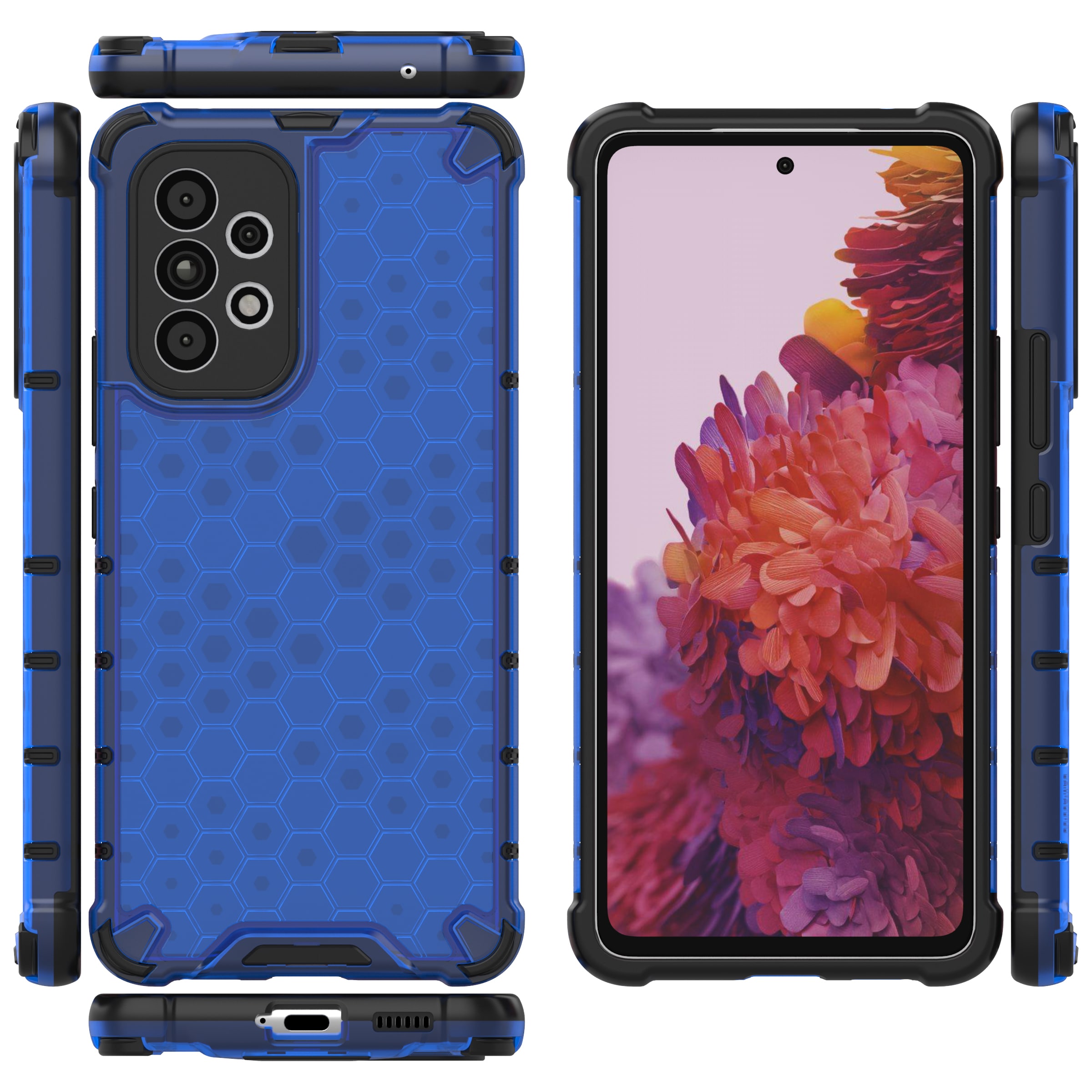 Honeycomb-etui pansret cover med gelramme til Samsung Galaxy A73 blå