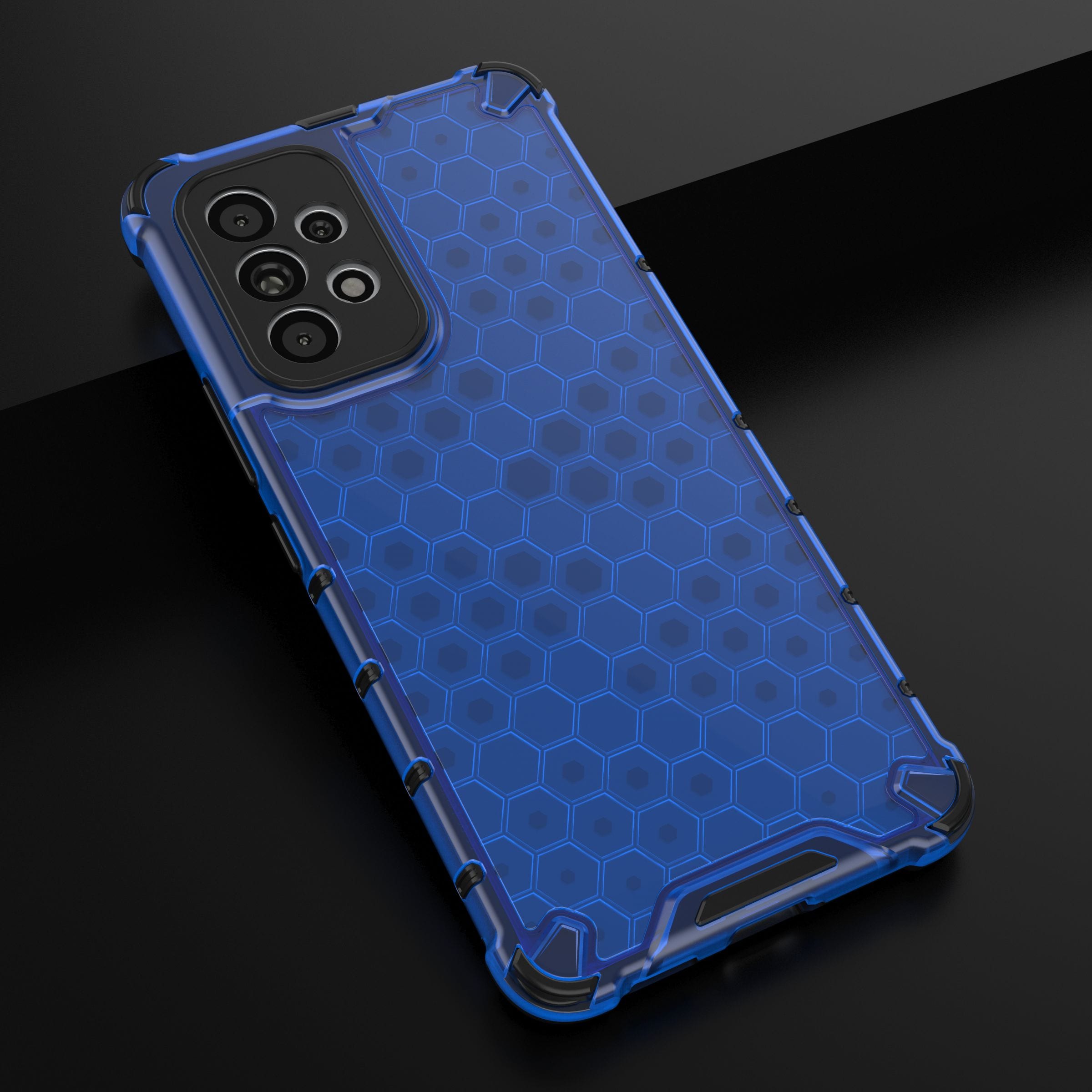 Honeycomb-etui pansret cover med gelramme til Samsung Galaxy A73 blå