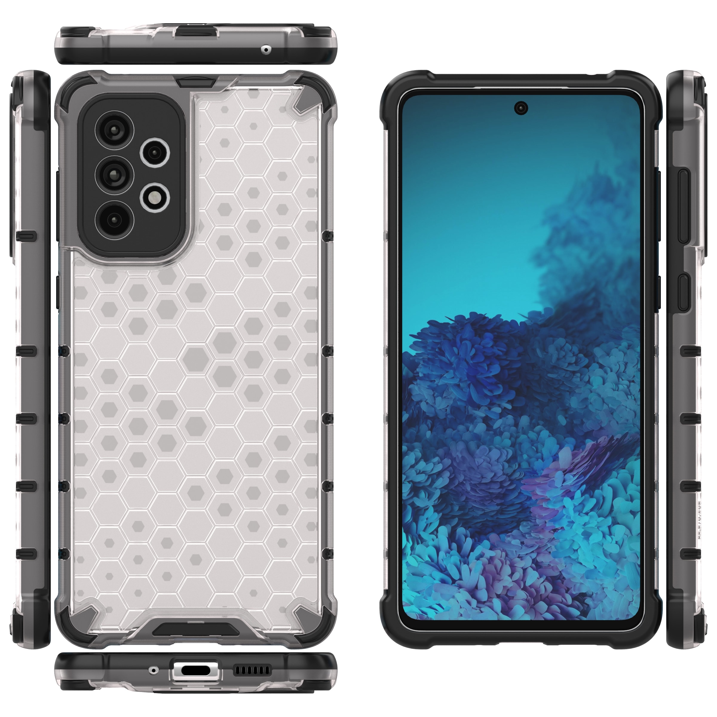 Honeycomb-etui pansret cover med gelramme til Samsung Galaxy A73 transparent