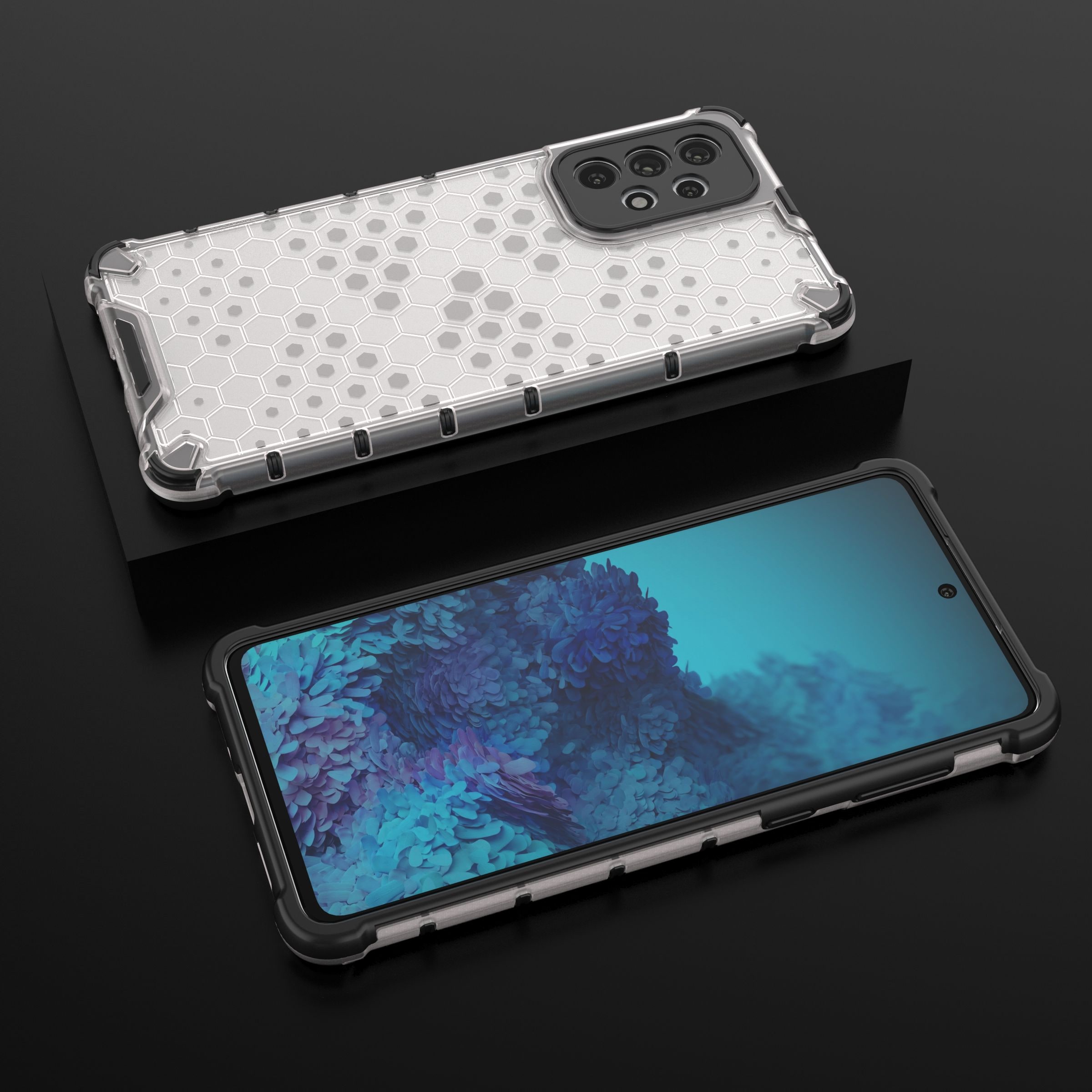 Honeycomb-etui pansret cover med gelramme til Samsung Galaxy A73 transparent