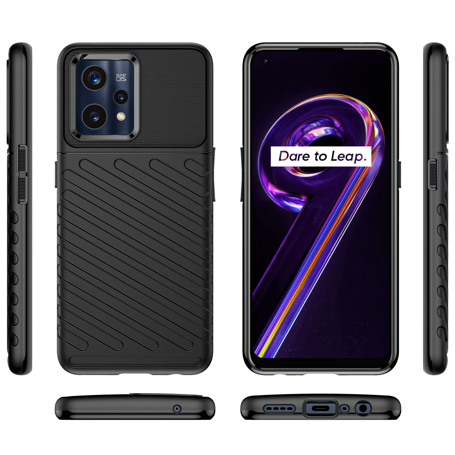 Thunder Case Fleksibelt pansret cover til Realme 9 Pro + (9 Pro Plus) sort
