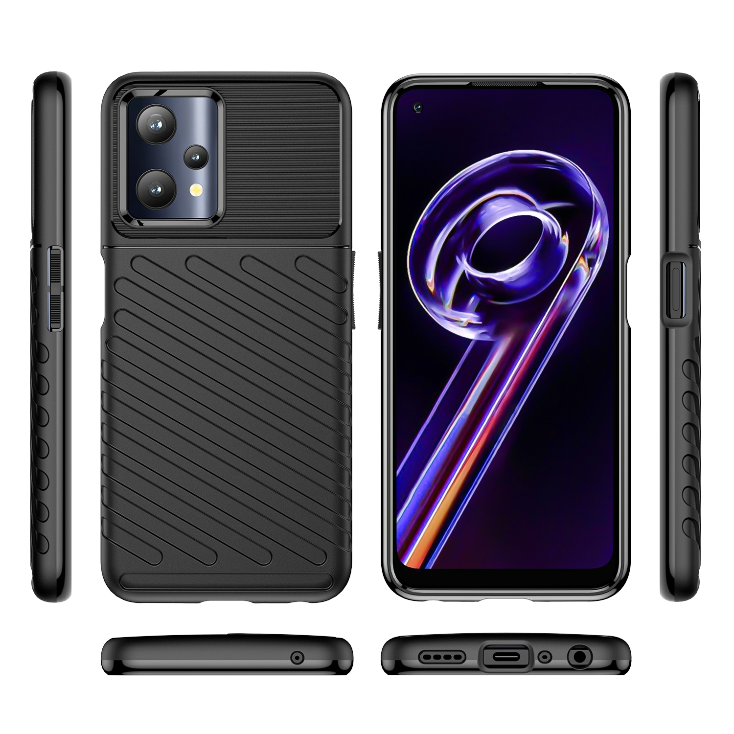 Thunder Case fleksibelt pansret cover Realme 9 Pro sort
