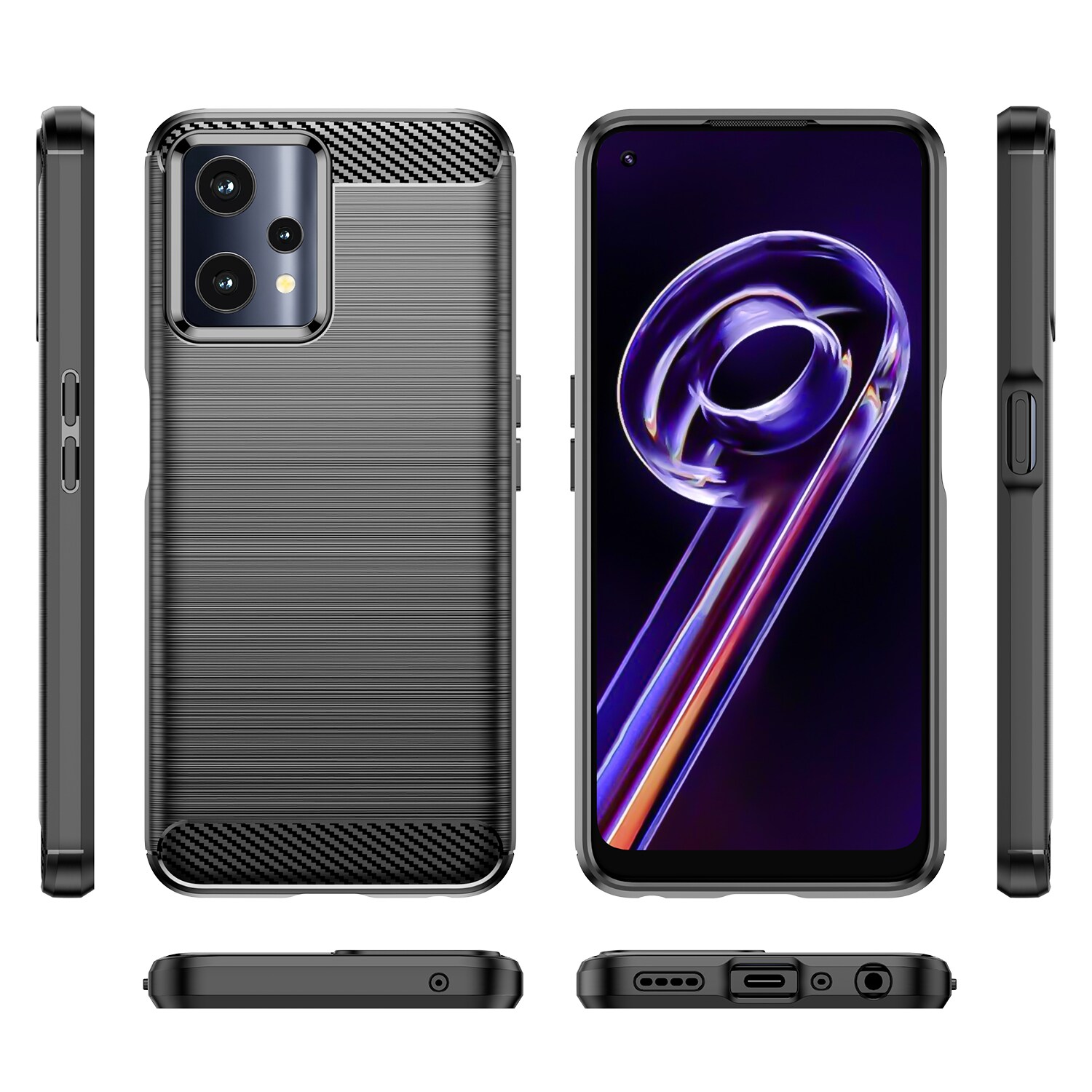 Carbon Case Fleksibelt cover Realme 9 Pro sort