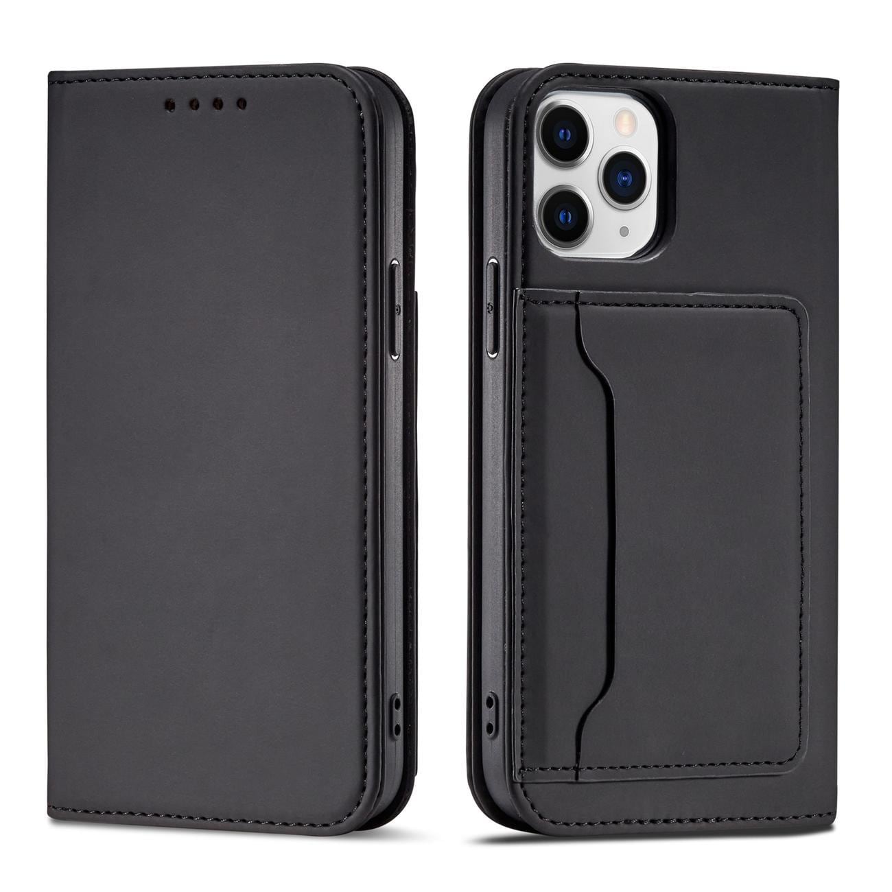Magnet Kortetui til iPhone 12 Pro Pouch Card Wallet Kortholder Sort