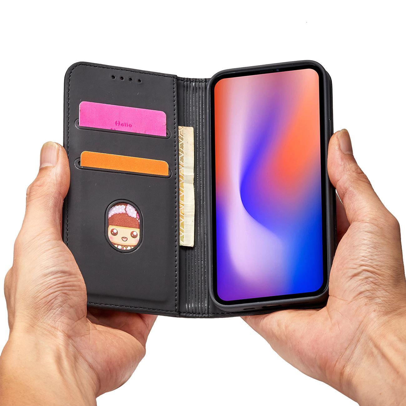Magnet Kortetui til iPhone 12 Pro Pouch Card Wallet Kortholder Sort