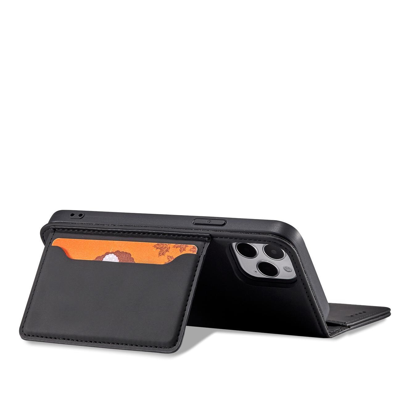 Magnet Kortetui til iPhone 12 Pro Pouch Card Wallet Kortholder Sort