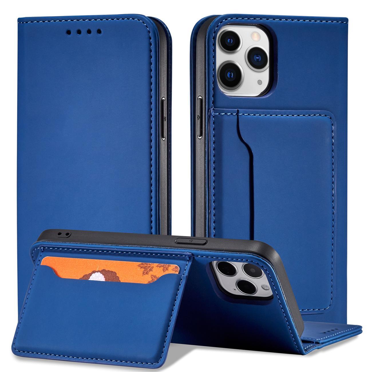 Magnet Kortetui til iPhone 12 Pro cover kort tegnebog kortstativ blå