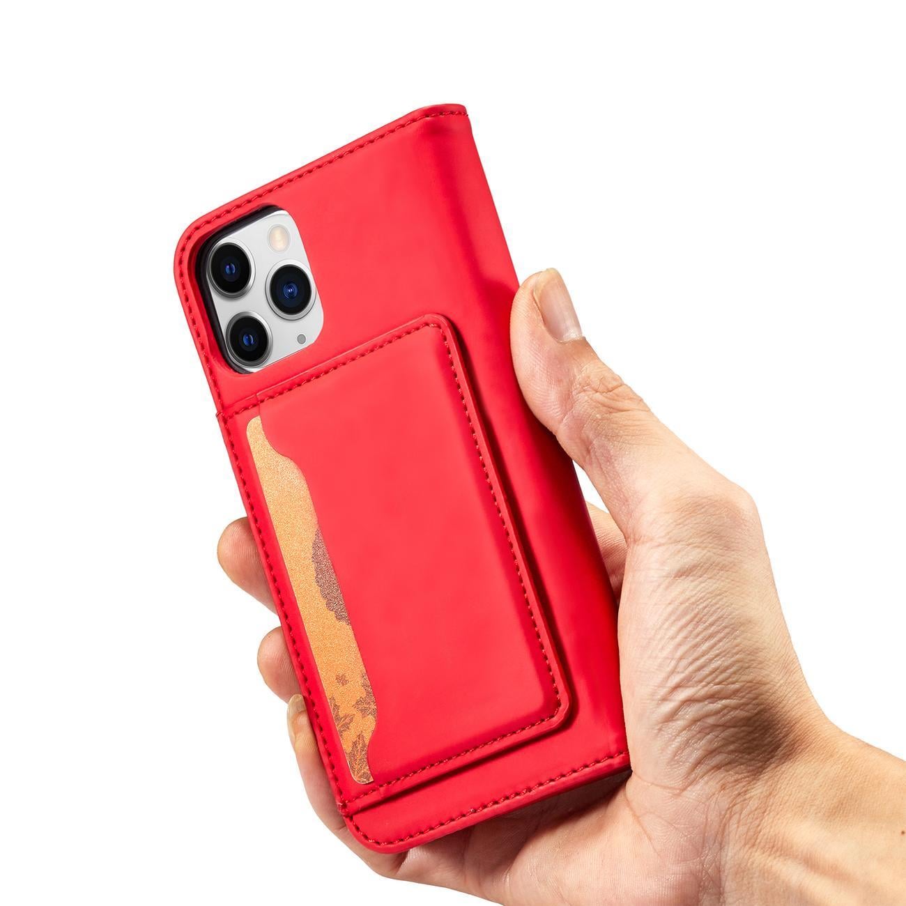 Magnet Kortetui til iPhone 12 Pro Pouch Card Wallet Kortholder Rød