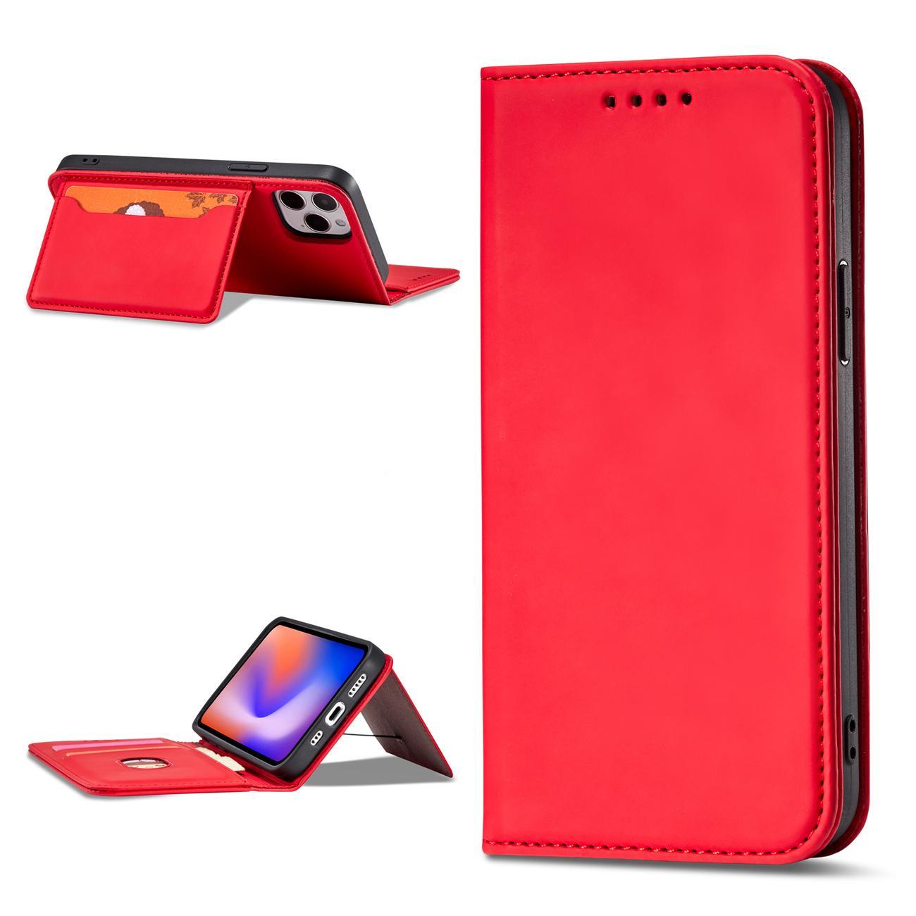 Magnet Kortetui til iPhone 12 Pro Pouch Card Wallet Kortholder Rød