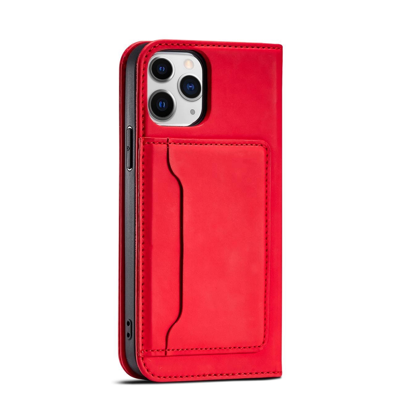 Magnet Kortetui til iPhone 12 Pro Pouch Card Wallet Kortholder Rød