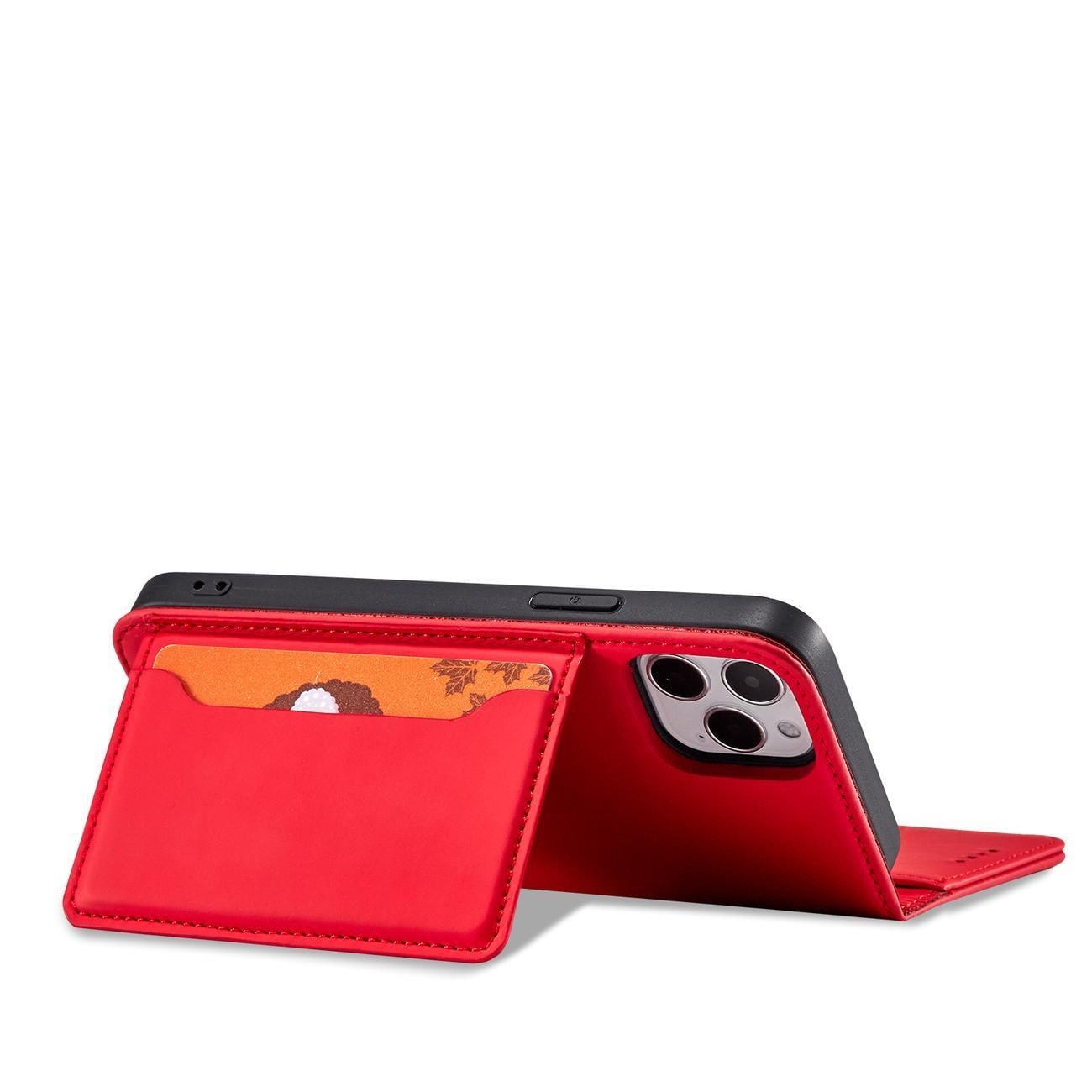 Magnet Kortetui til iPhone 12 Pro Pouch Card Wallet Kortholder Rød