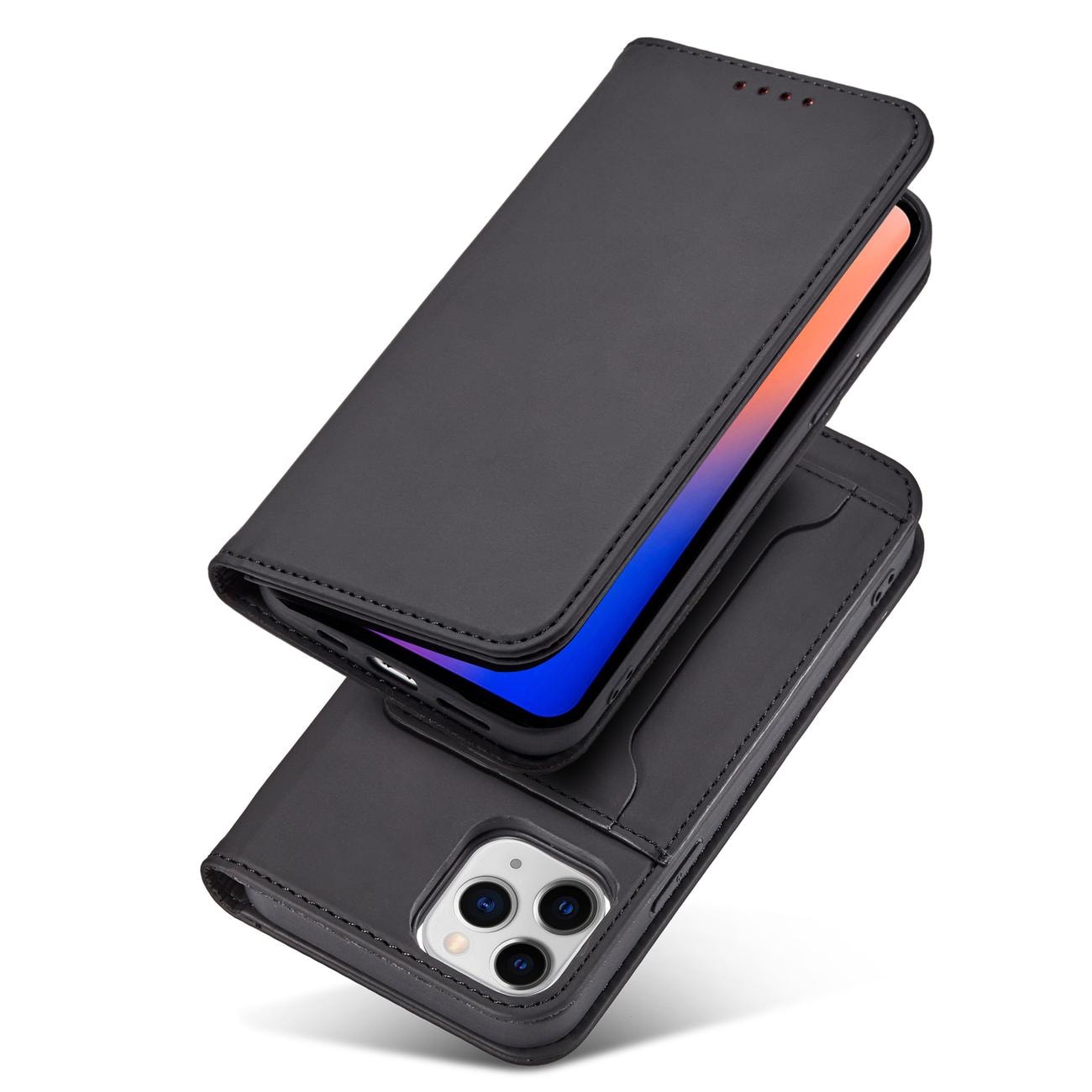 Magnet Kortetui til iPhone 12 Pro Max Pouch Card Wallet Kortholder Sort