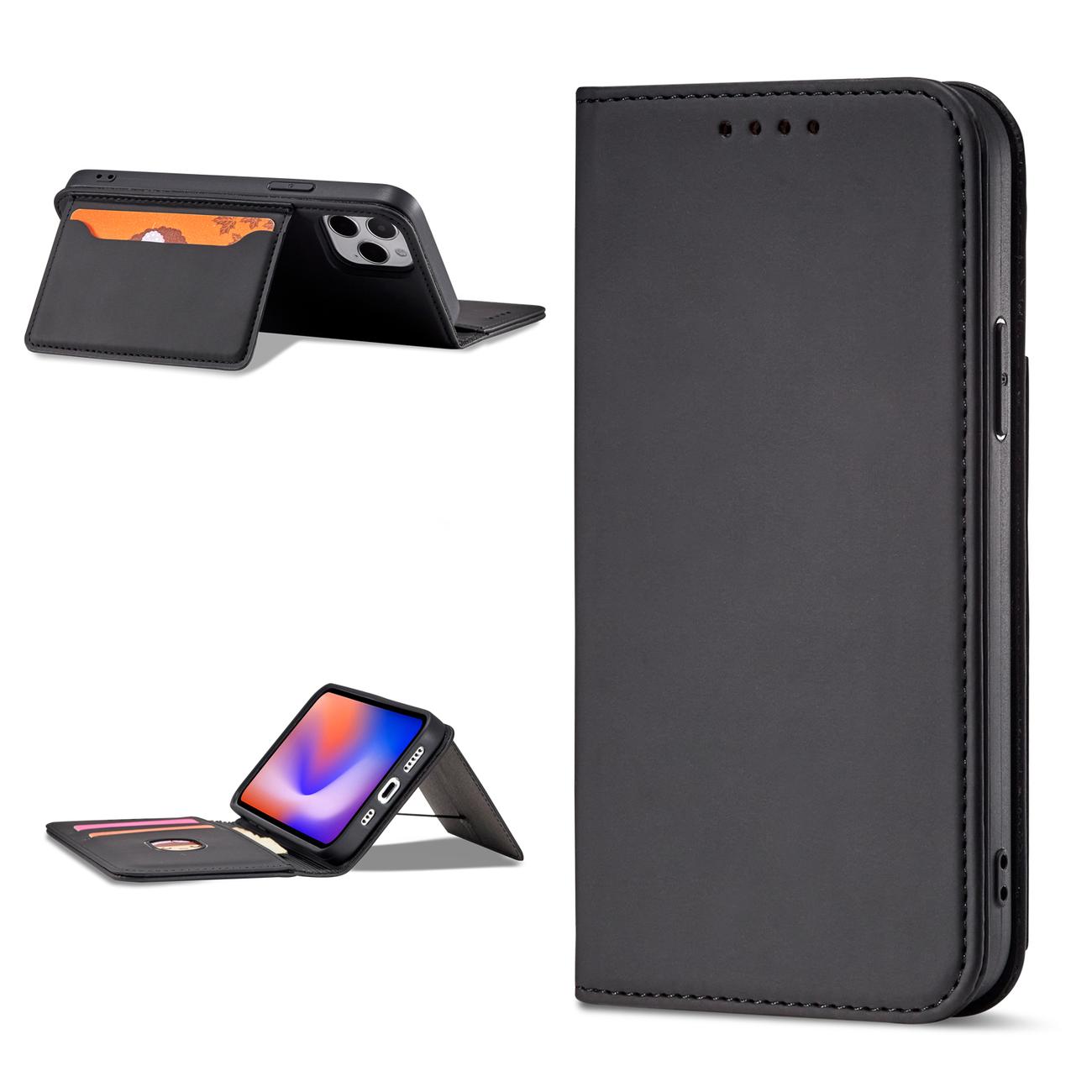 Magnet Kortetui til iPhone 12 Pro Max Pouch Card Wallet Kortholder Sort