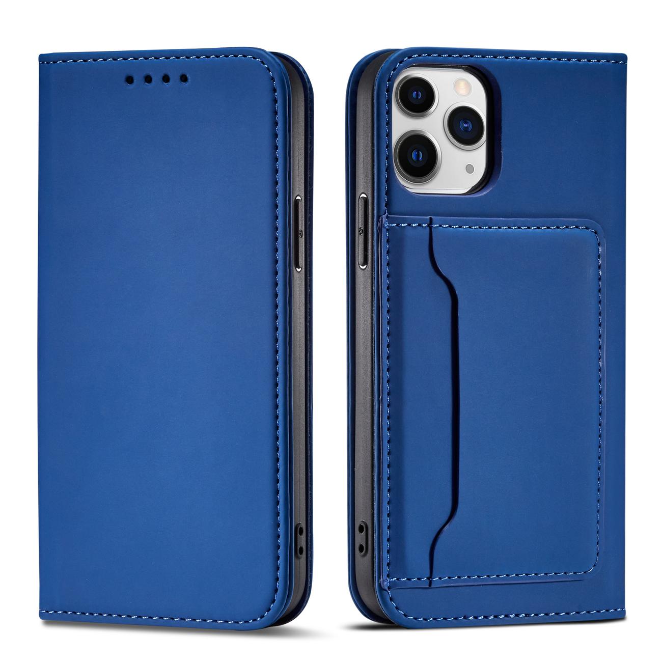 Magnet Kortetui til iPhone 12 Pro Max Pouch Card Wallet Kortholder Blå