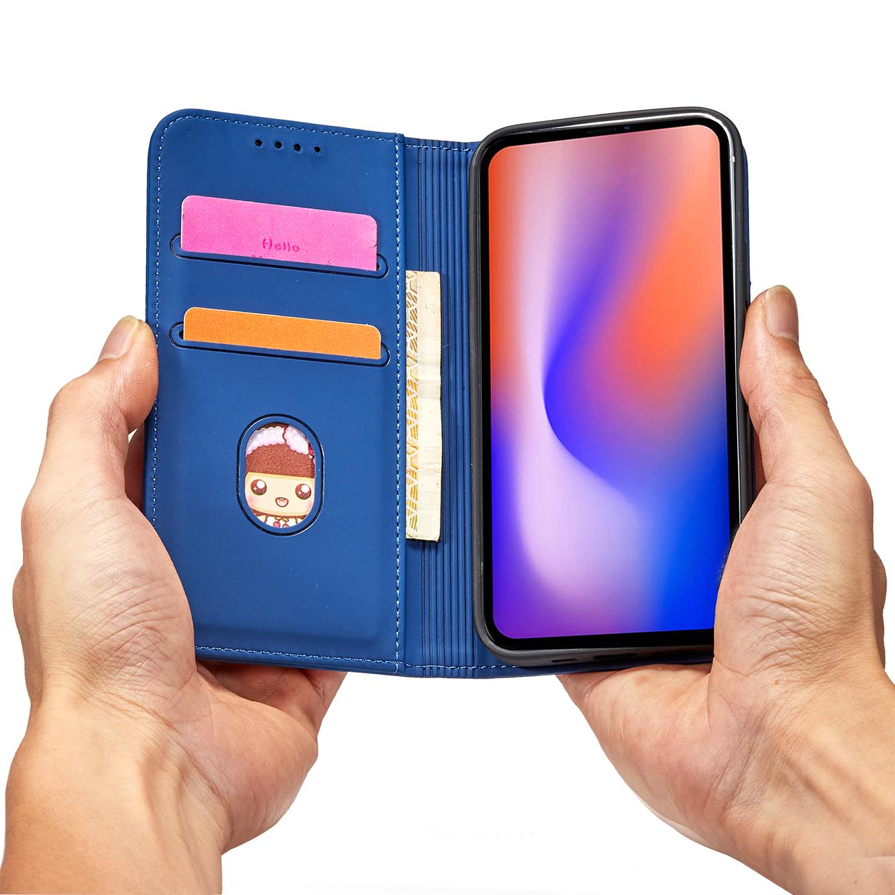 Magnet Kortetui til iPhone 12 Pro Max Pouch Card Wallet Kortholder Blå