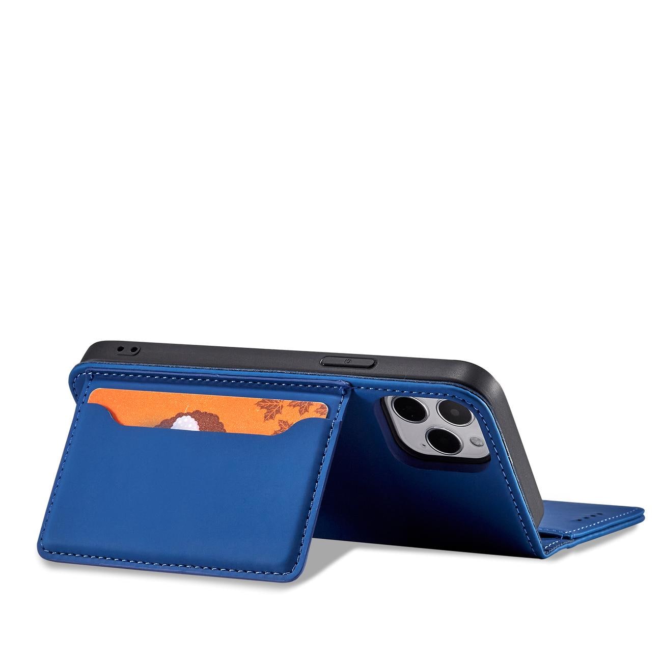 Magnet Kortetui til iPhone 12 Pro Max Pouch Card Wallet Kortholder Blå
