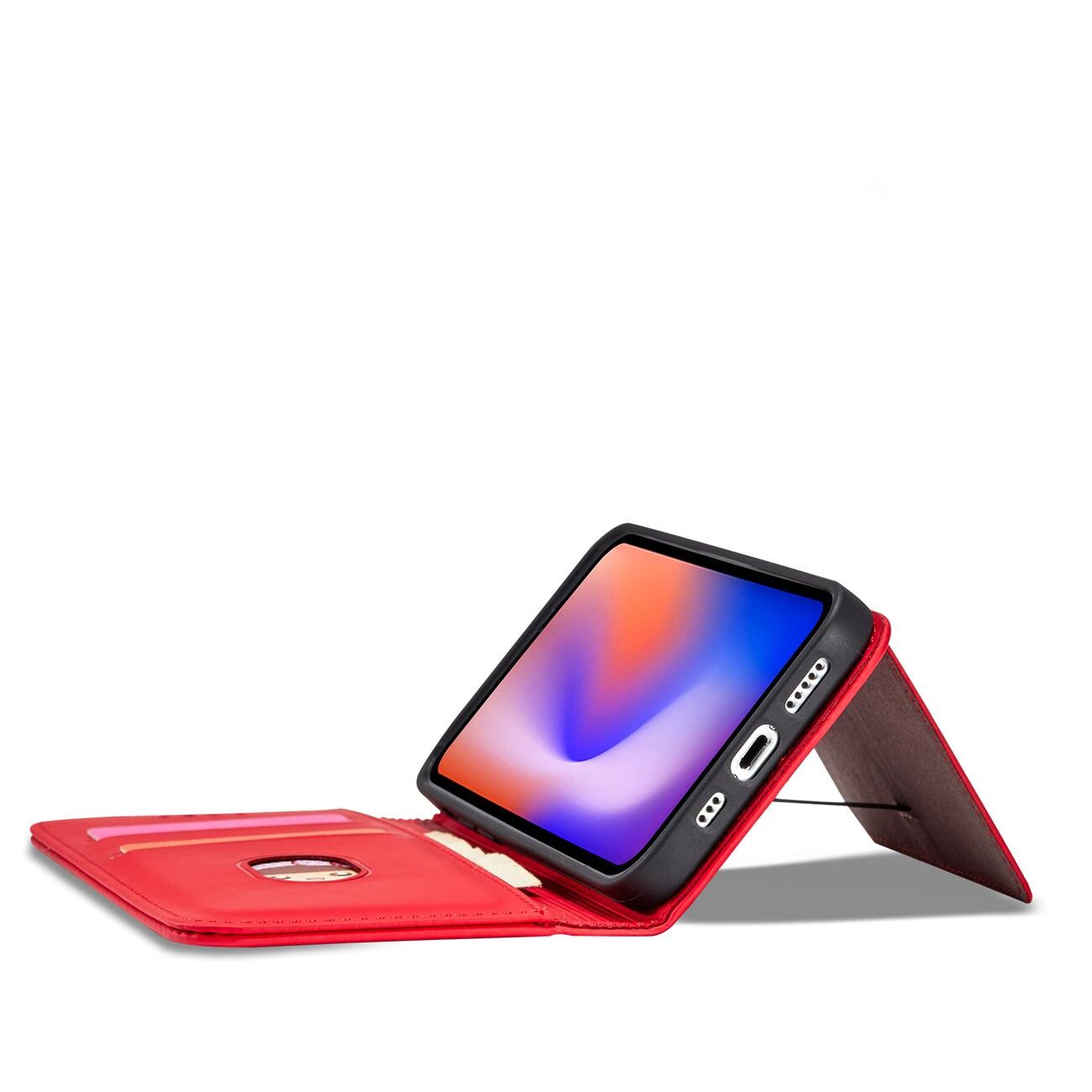 Magnet Kortetui til iPhone 12 Pro Max Pouch Card Wallet Kortholder Rød