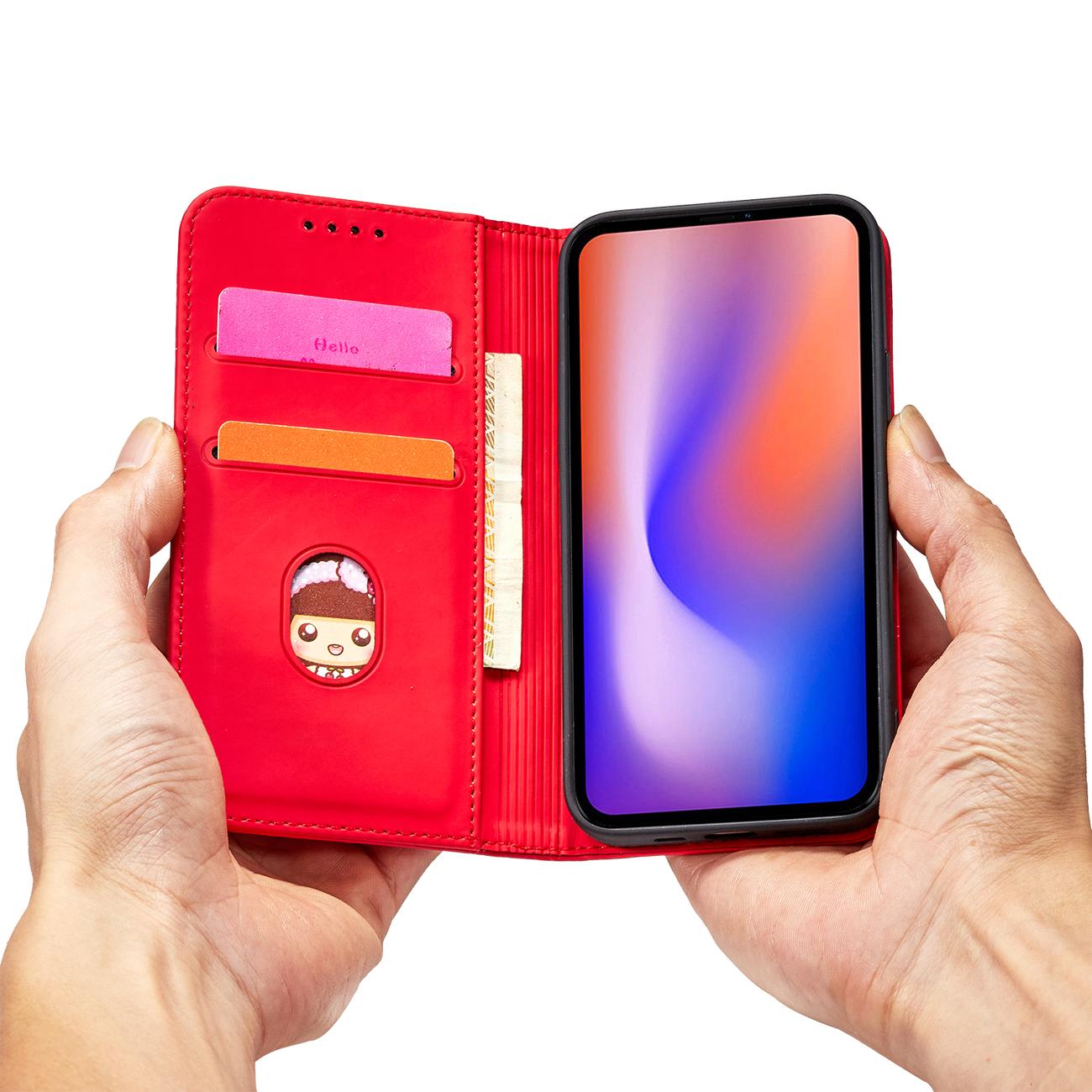 Magnet Kortetui til iPhone 12 Pro Max Pouch Card Wallet Kortholder Rød