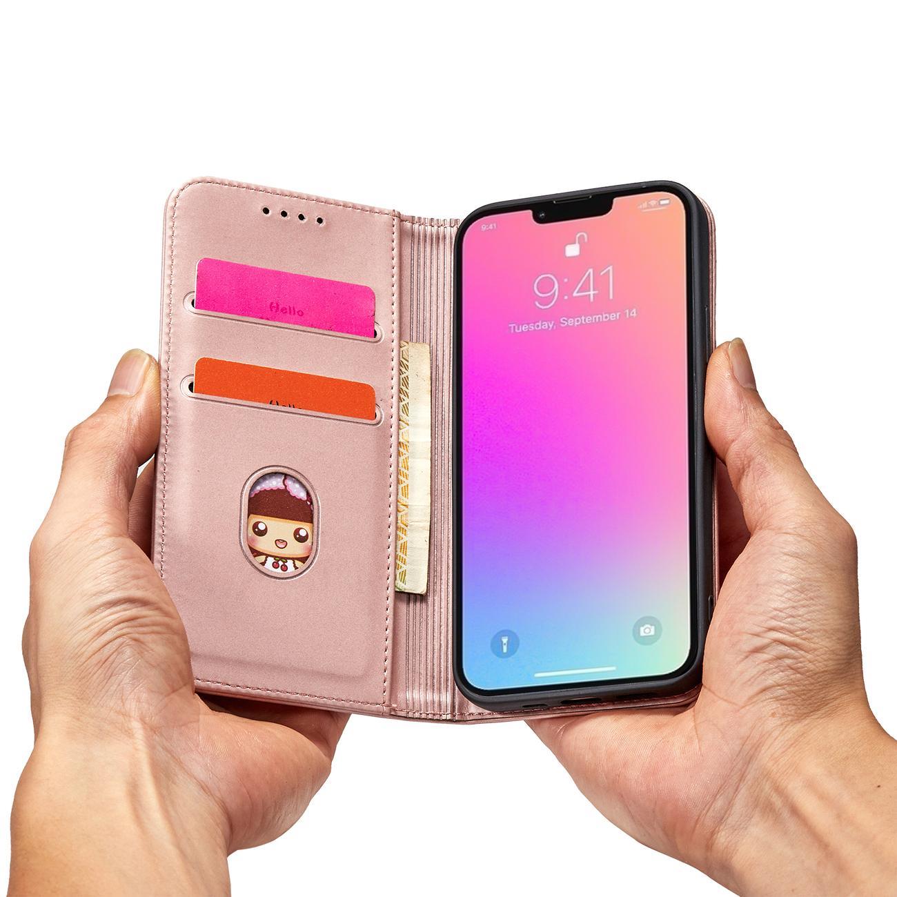 Magnet Kortetui til iPhone 13 Pro Pouch Card Wallet Kortholder Pink