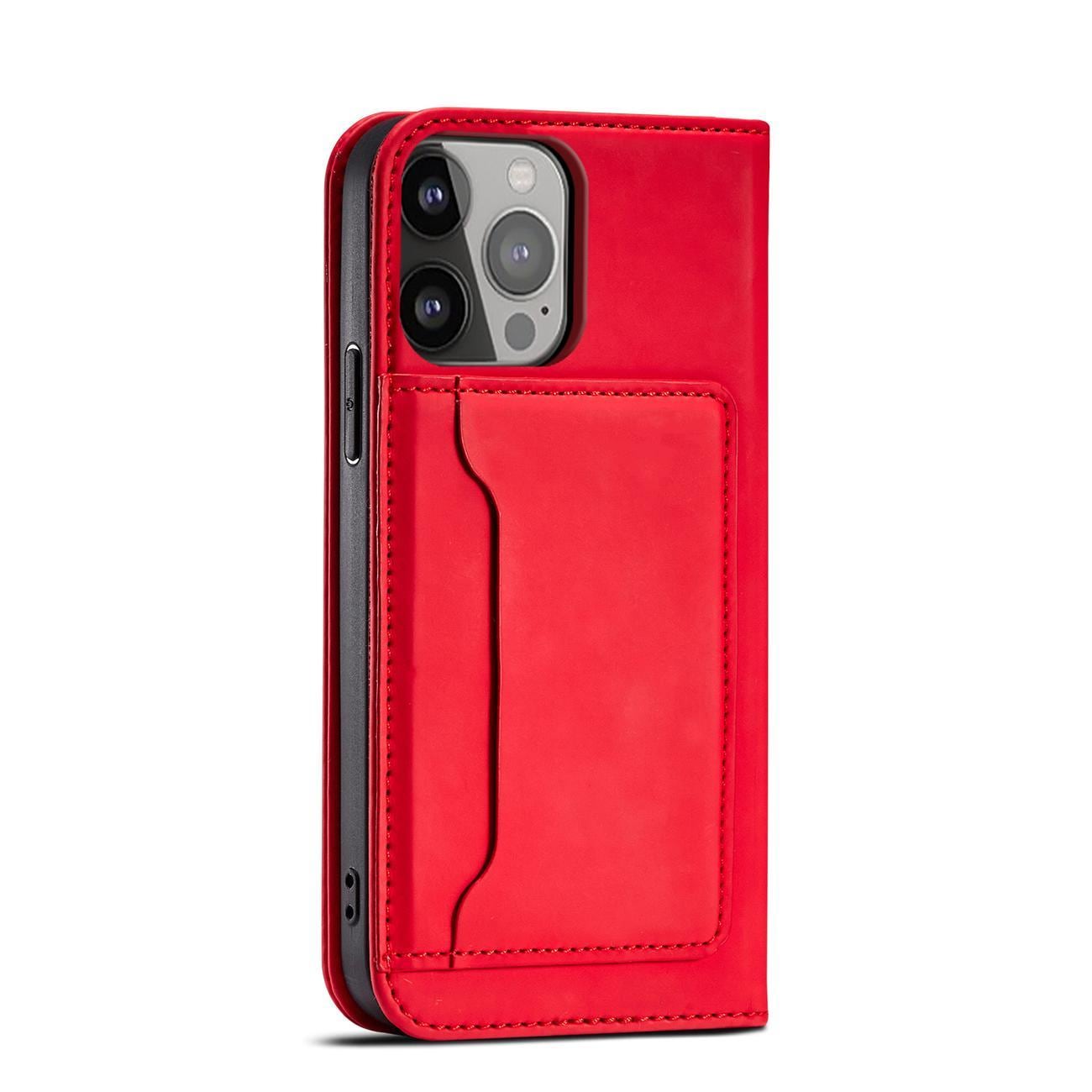 Magnet Kortetui til iPhone 13 Pro Pouch Card Wallet Kortholder Rød