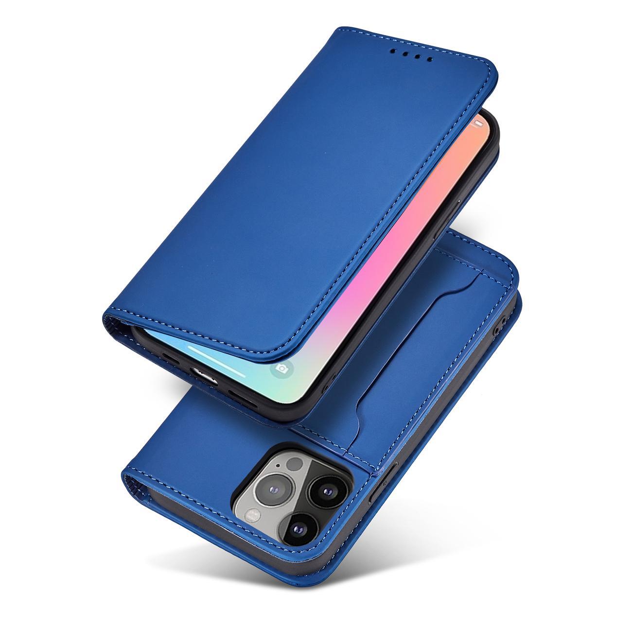 Magnet Kortetui til iPhone 13 Pro Max Pouch Card Wallet Kortholder Blå