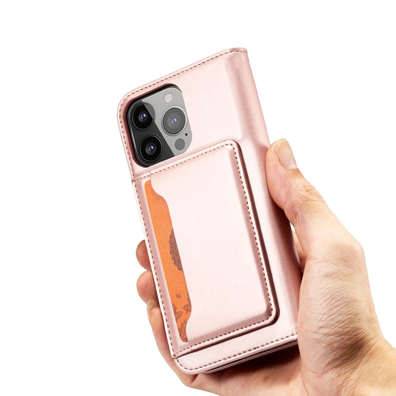 Magnet Kortetui til iPhone 13 Pro Max Pouch Card Wallet Card Holder Pink