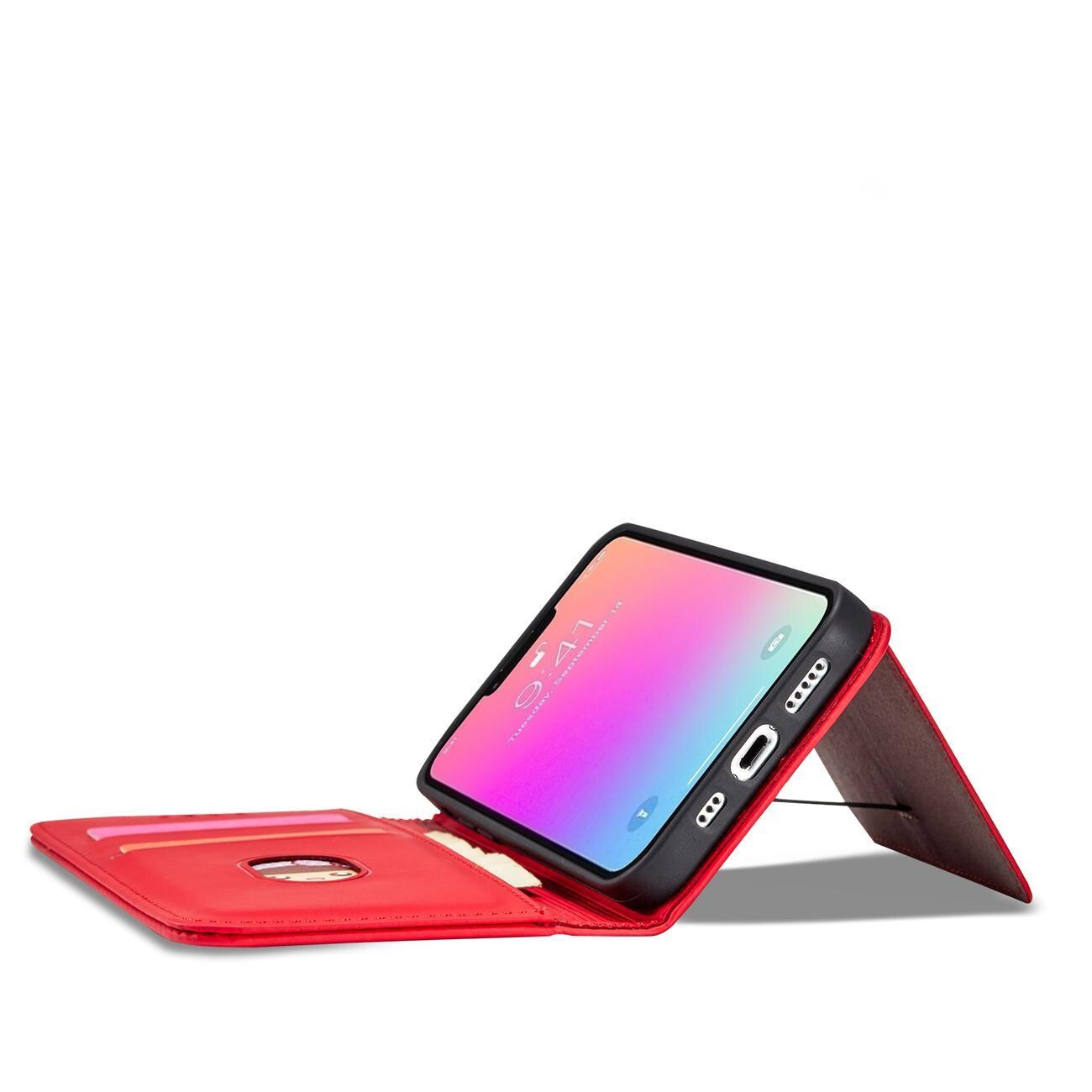 Magnet Kortetui til iPhone 13 Pro Max Pouch Card Wallet Card Holder Red
