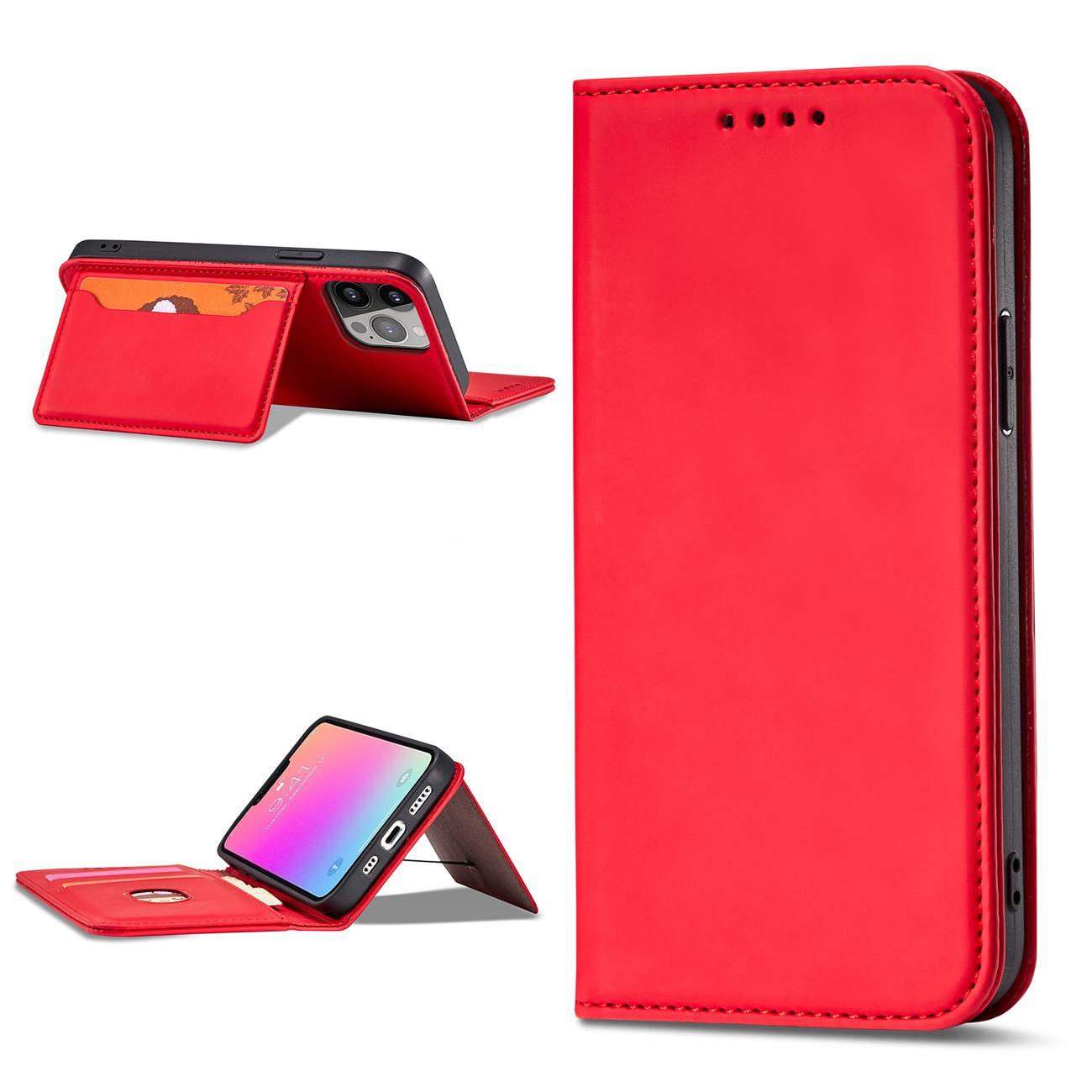 Magnet Kortetui til iPhone 13 Pro Max Pouch Card Wallet Card Holder Red