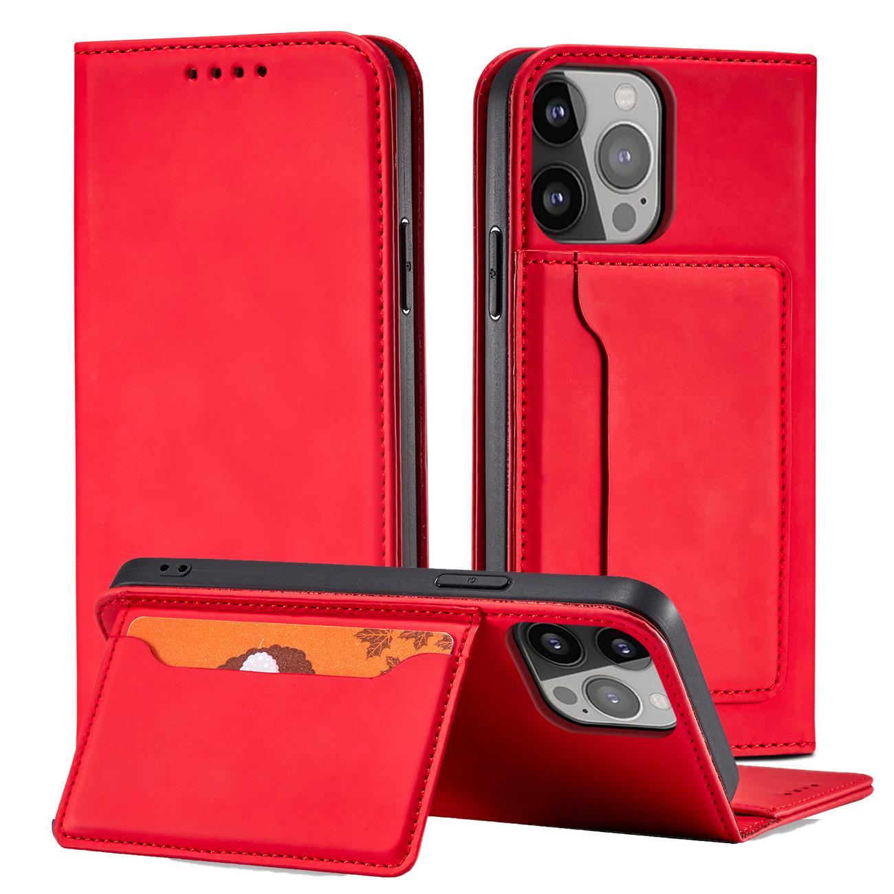 Magnet Kortetui til iPhone 13 Pro Max Pouch Card Wallet Card Holder Red