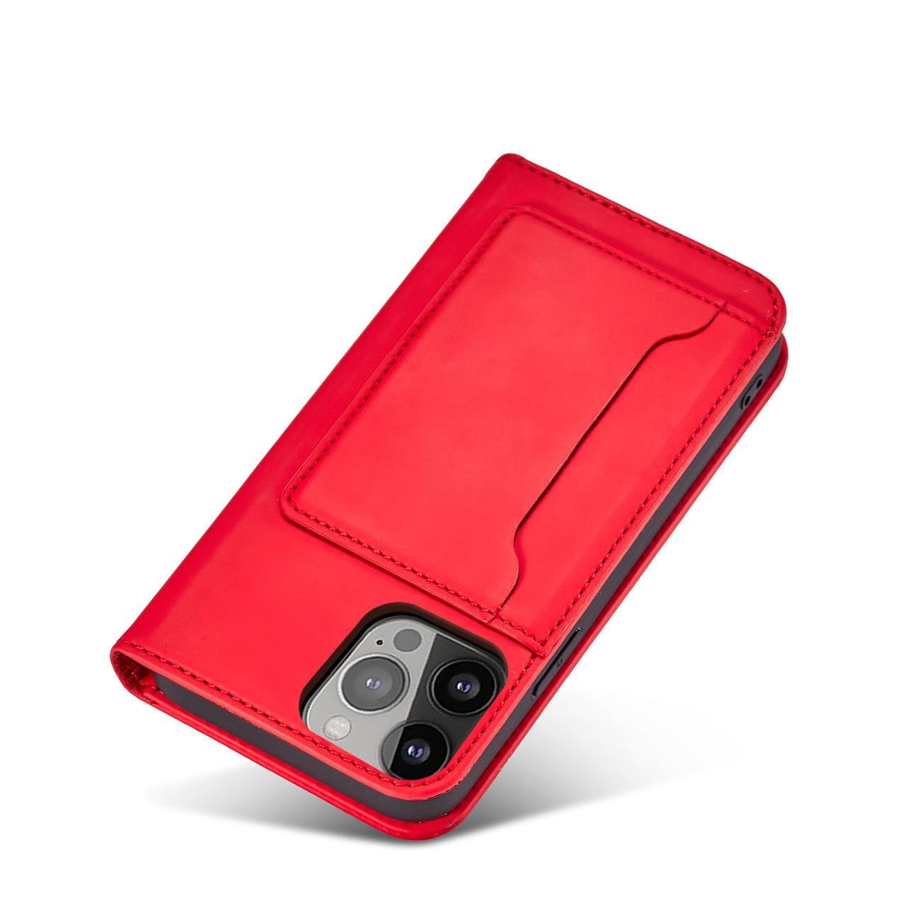 Magnet Kortetui til iPhone 13 Pro Max Pouch Card Wallet Card Holder Red