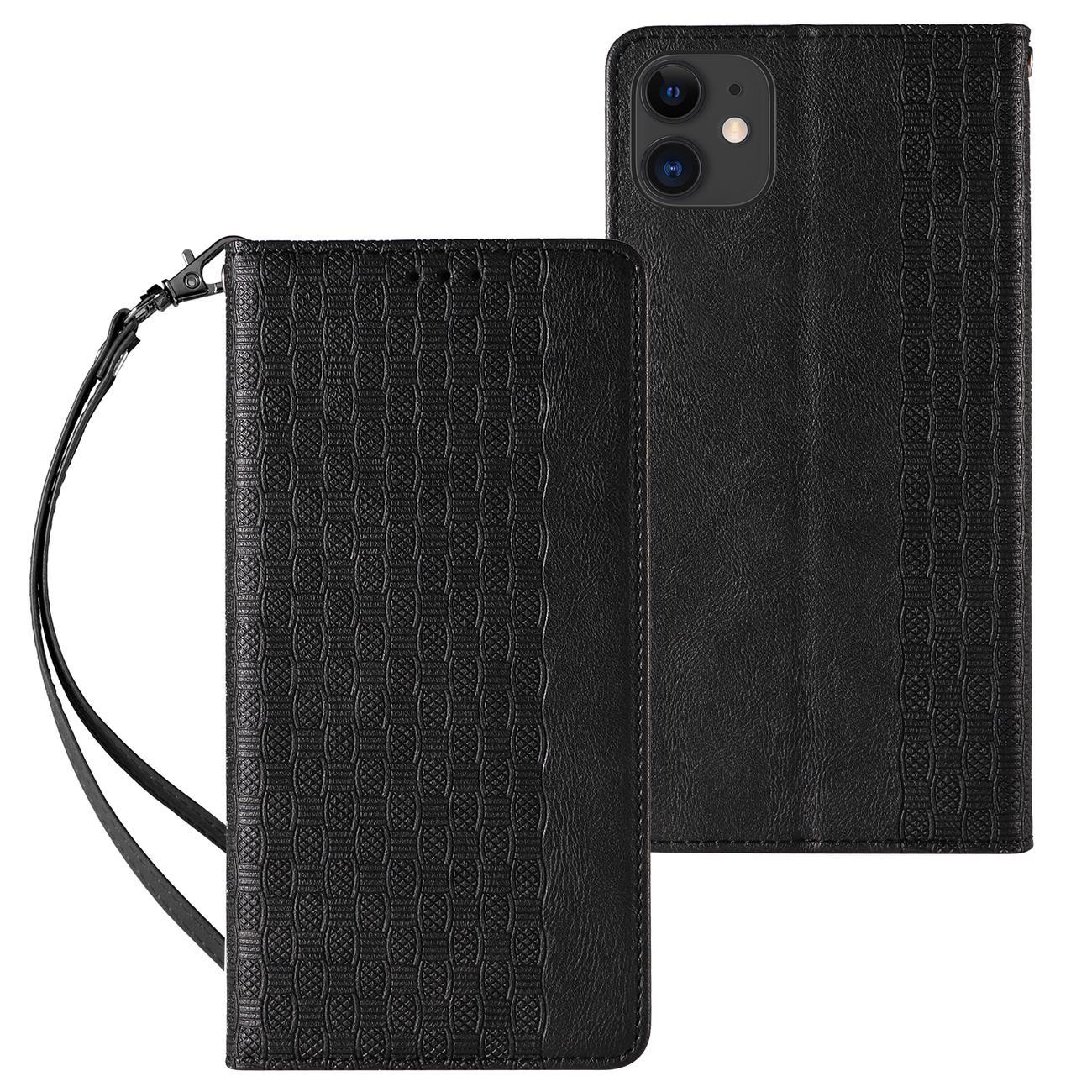Magnet Rem-etui til iPhone 12 Pouch Wallet + Mini Lanyard Vedhæng Sort