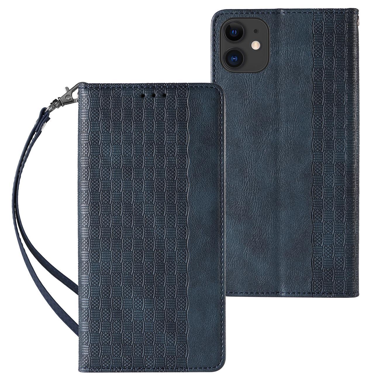 Magnet Rem-etui til iPhone 12 Pouch Wallet + Mini Lanyard Vedhæng Blå