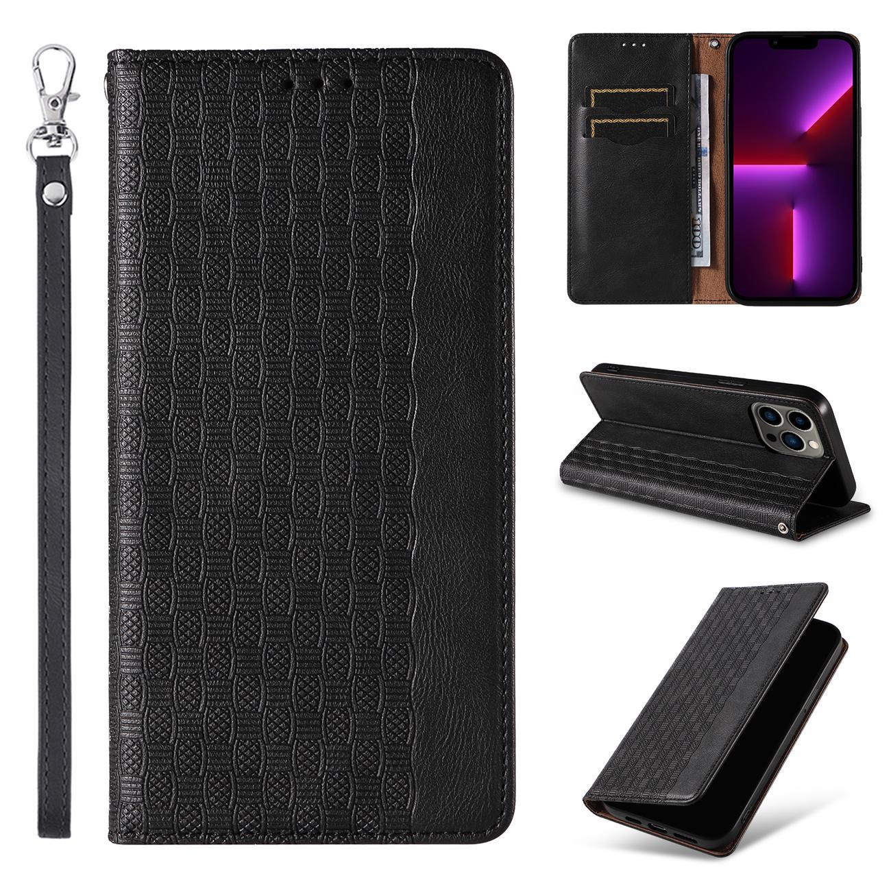 Magnet Rem-etui til iPhone 12 Pro Pouch Wallet + Mini Lanyard Vedhæng Sort