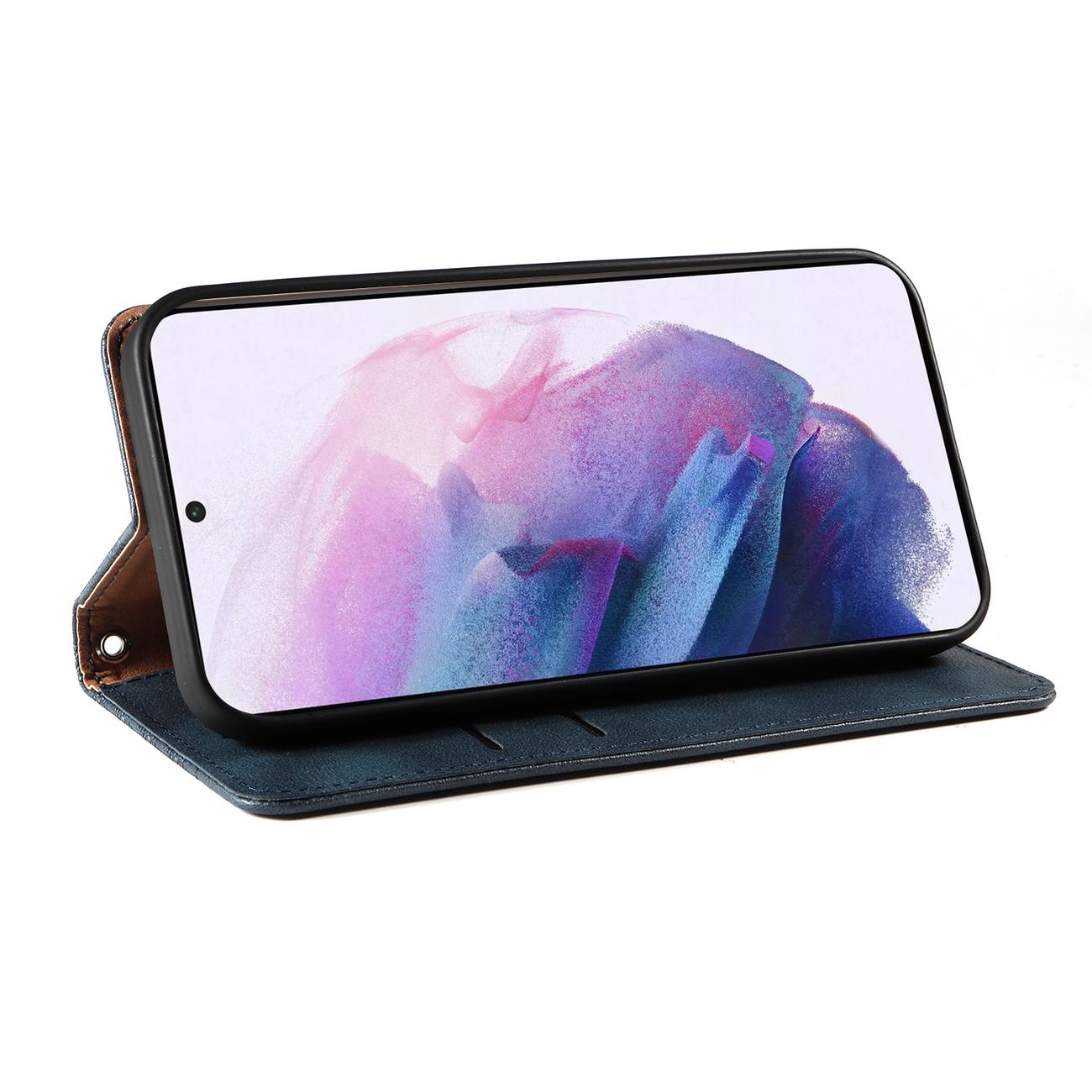 Magnet Strap Case Etui til Samsung Galaxy S22 + (S22 Plus) Pung Pung + Mini Lanyard Vedhæng Blå