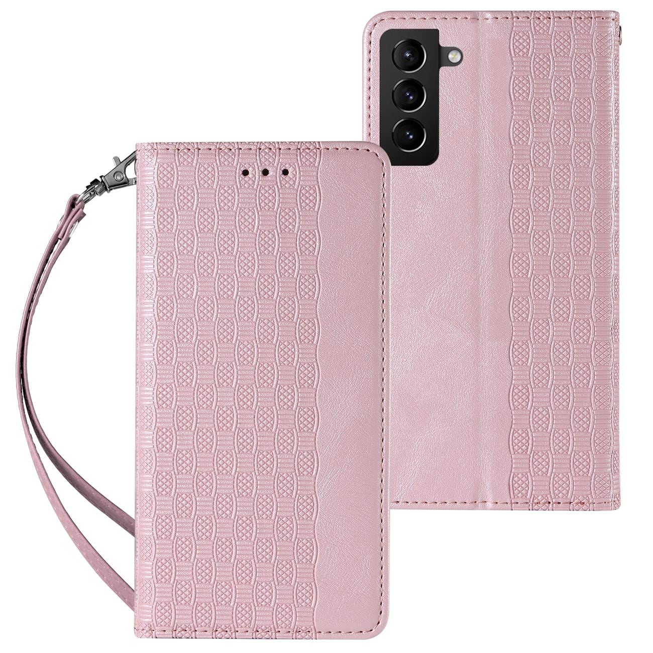Magnet Strap Case Case til Samsung Galaxy S22 + (S22 Plus) Pouch Wallet + Mini Lanyard Pendant Pink